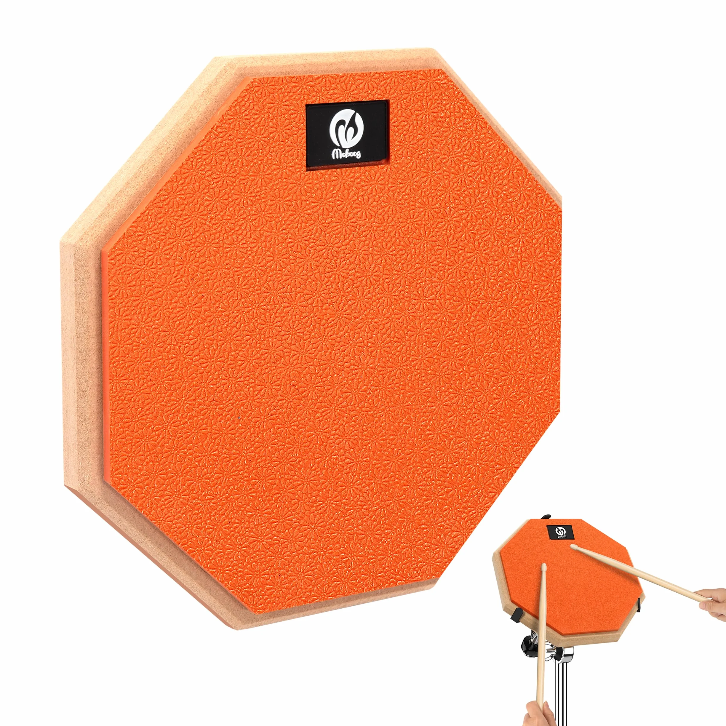 Pad per Allenamento Batterie da 8 Pollici Tappetino per Batterie Silenzioso in Gomma con Base in Legno per Batteristi Principianti Arancione