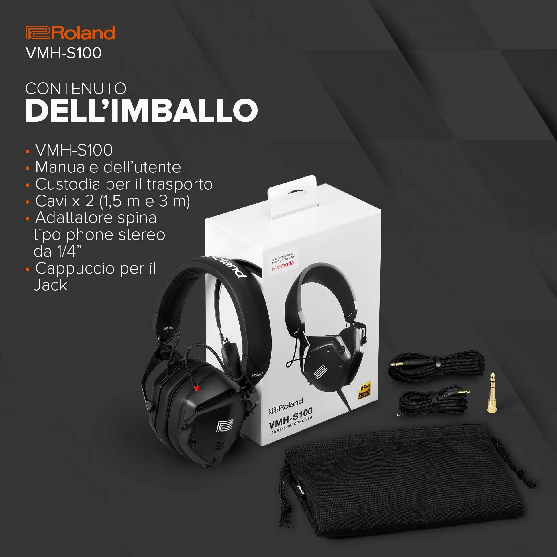 Roland VMH-S100 | Cuffie Circumaurali ad Alta Risoluzione per la Produzione Musicale | Ampia Risposta in Frequenza | Incredibile Isolamento dal Rumore | Driver da 50 mm | Comode e Resistenti