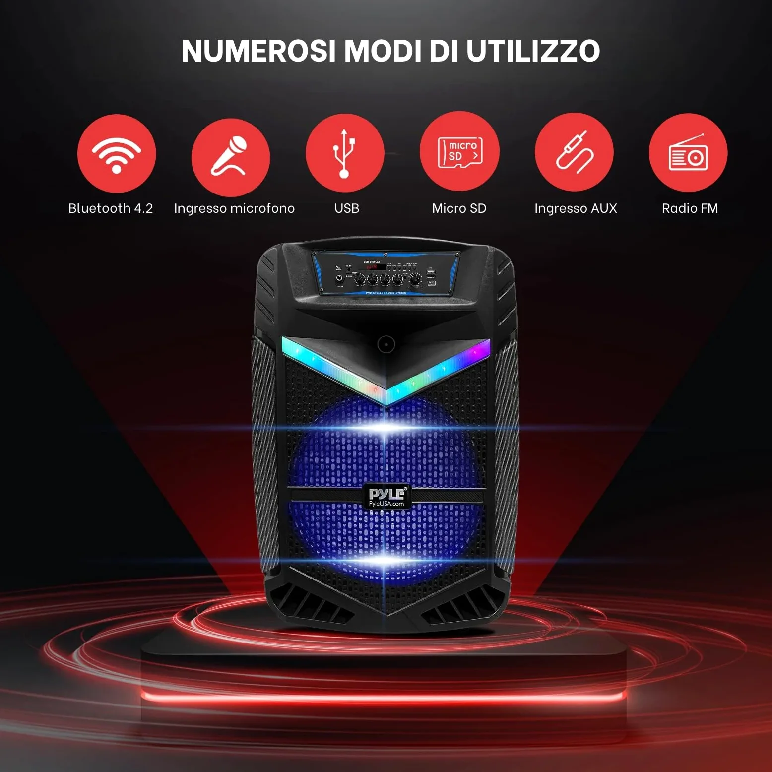 Pyle Speaker Bluetooth Portatile da 1200 Watt con Subwoofer da 38,1 cm e Tweeter da 2,54 cm, Funzione di Registrazione, Ingresso Microfono, Luci da Festa, USB/SD, Radio