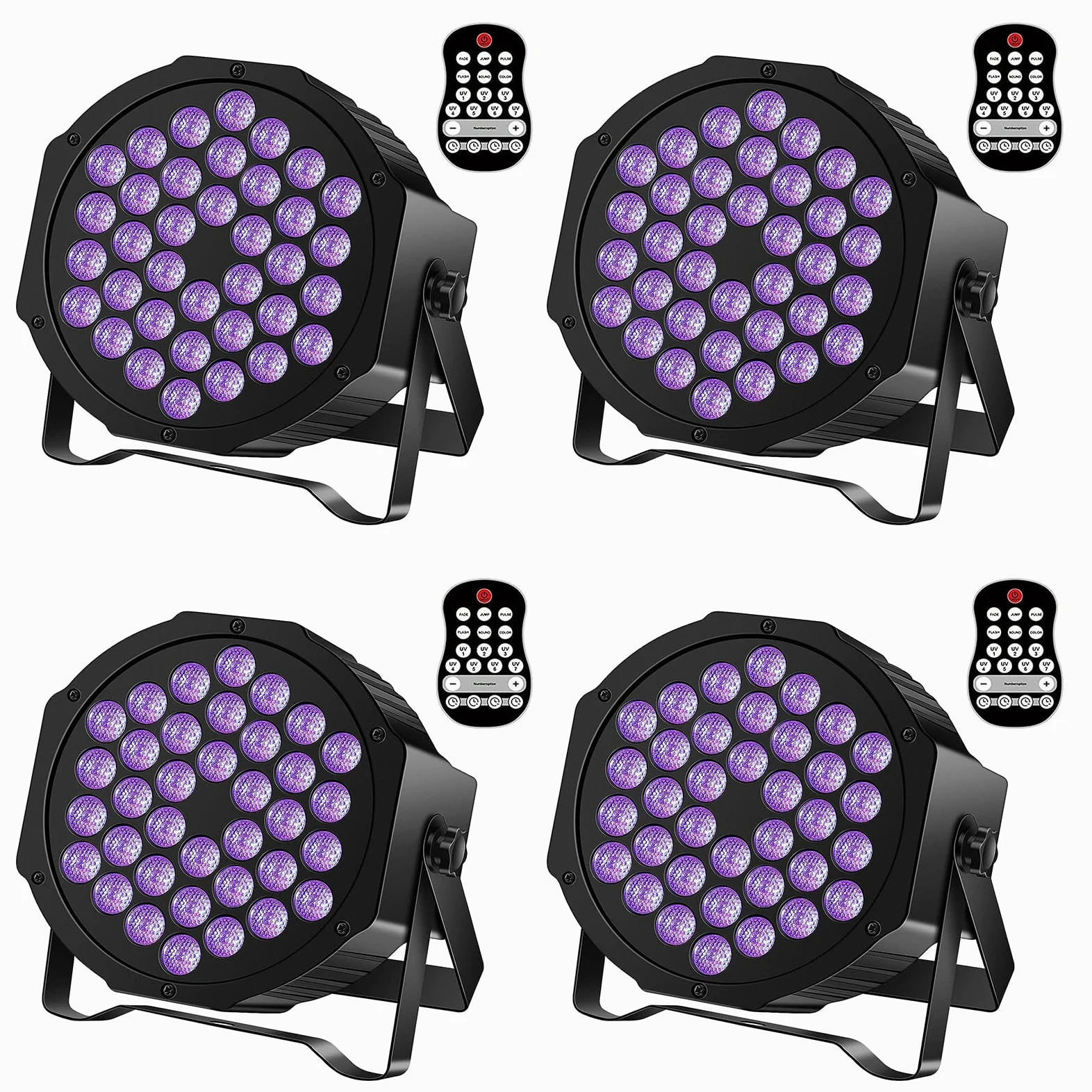 4 pezzi luce UV nera, faretto a luce nera DMX512 con telecomando per discoteca DJ party club KTV matrimonio Halloween bagliore fluorescente