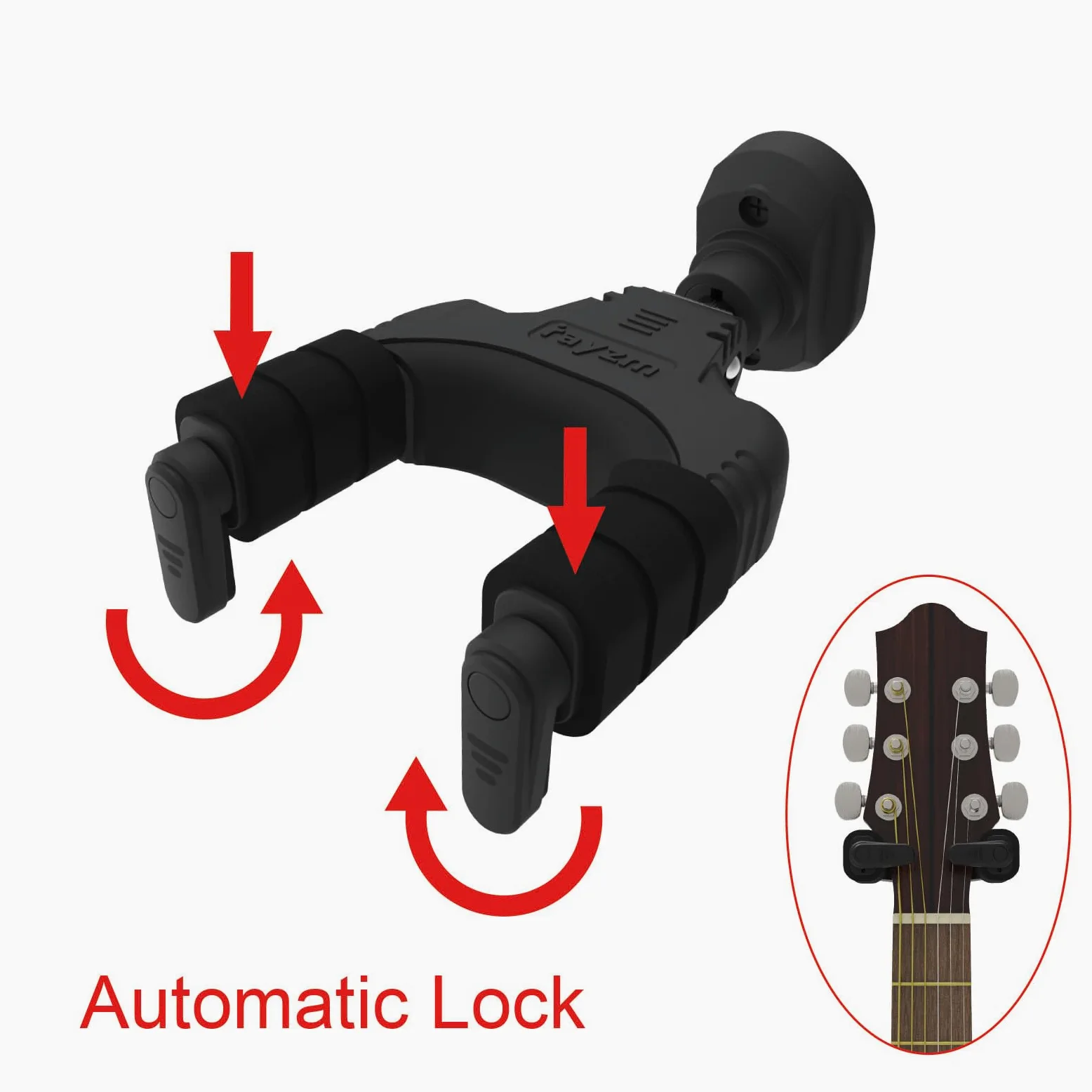 Rayzm Gancio da Muro per Chitarra Autobloccante, Supporto per Chitarra con Blocco Automatico della Gravità, Robusto Supporto per Gancio per Staffa per Strumenti per Chitarre, Mandolino e Banjo
