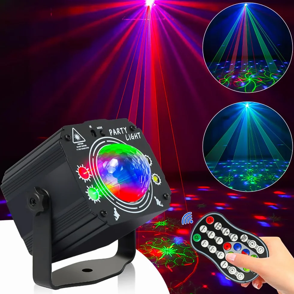 URAQT Luci Discoteca, 60 Modalità RGB, LED da discoteca con Telecomando Wireless, Attivate dal Suono Luci da Festa, 360° Ruotabile, con Cavo USB da 2M, per Feste, DJ Bar, Matrimoni, Halloween, Natale