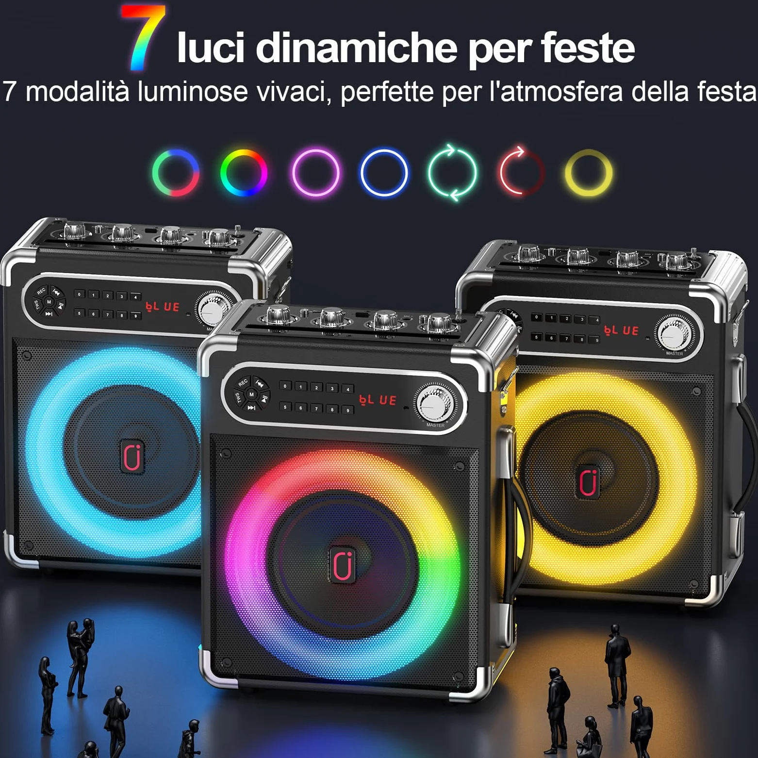 JYX Karaoke con 2 Microfono, Sistema Portatile 6,5'', 80W Cassa Bluetooth 5.3 Altoparlante, Controlli per alti/bassi e luce LED, Compatibile TWS, USB/TF/Radio FM, Funzione Registrazione, Nero