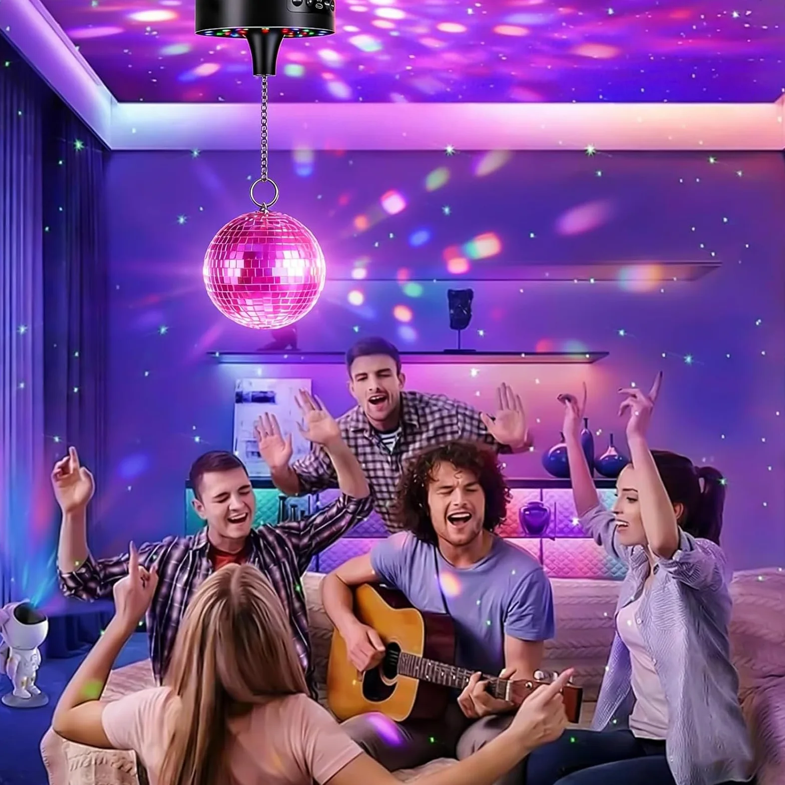 Sfera da discoteca, motore a 30 LED RGB con telecomando, velocità di rotazione regolabile 0-15 giri/min, motore rotativo a LED, motore rotante, sfera a specchio, motore silenzioso per sfere di specchi