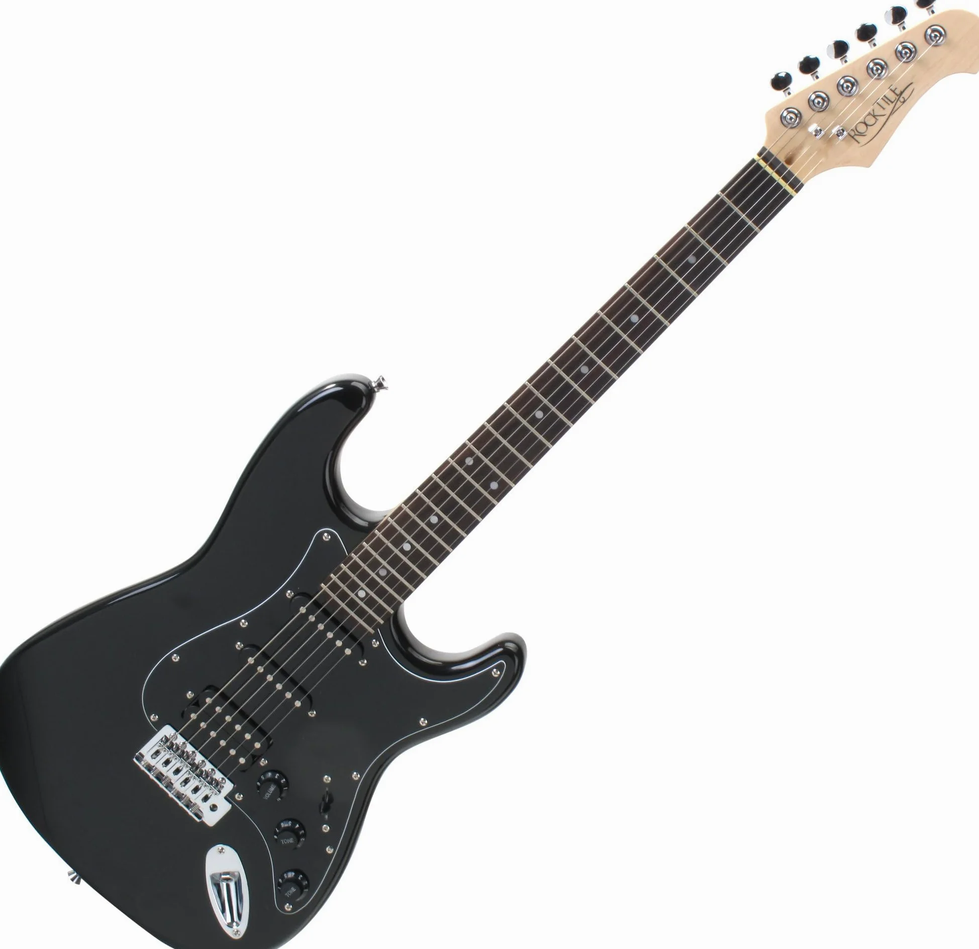 Rocktile Pro ST60-BK Chitarra Elettrica All Black – Corpo in mogano, Humbucker & Single-Coil pickup, incl. cavo per chitarra, leva tremolo & chiave esagonale – Ideale per principianti e avanzati