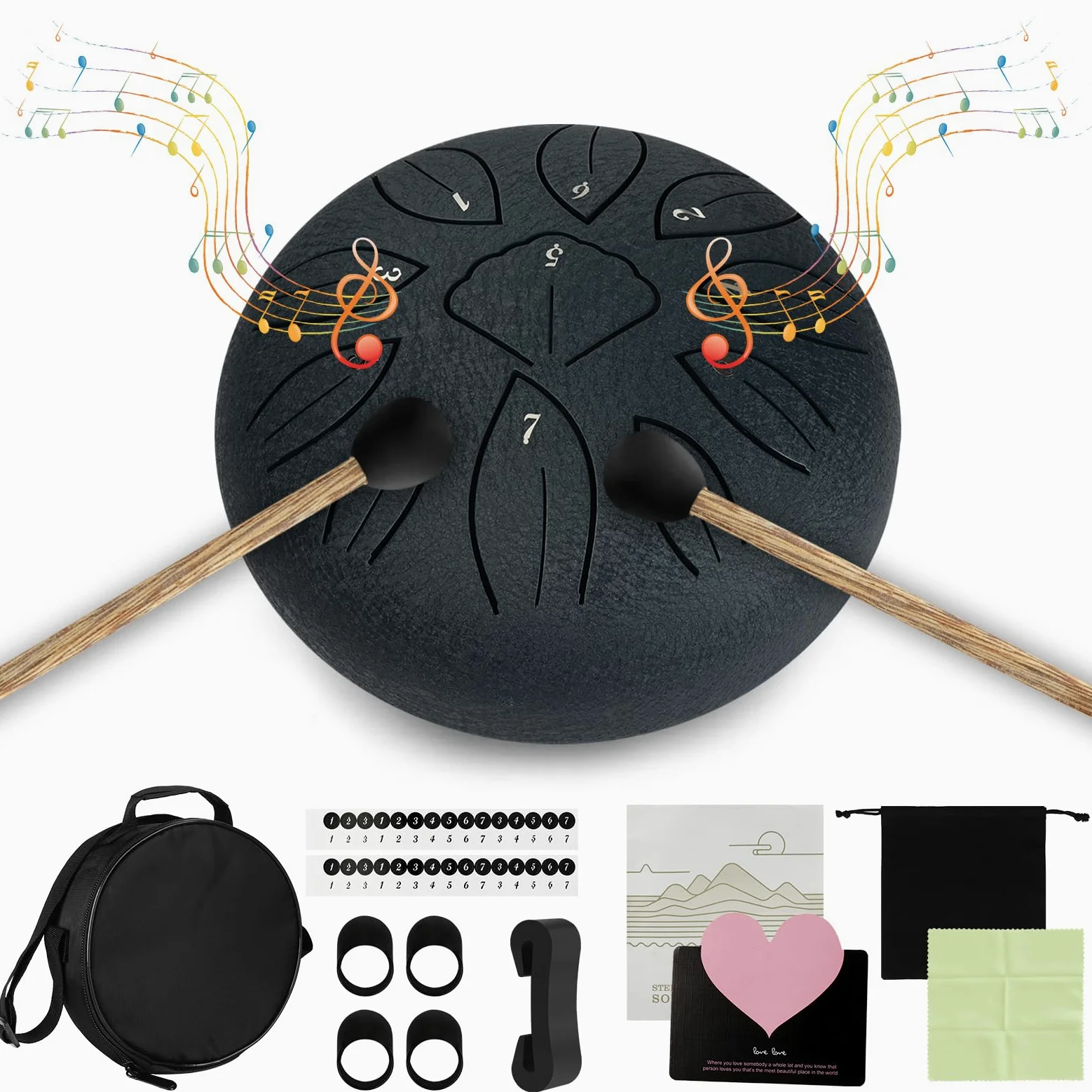 Steel Tongue Drum,Tamburo del Handpan,6 Pollici 11 Note Do Maggiore Accordato Tamburi in Acciaio,Strumento a Percussione Tamburo,con Bacchette per Tamburi Note Sticks per Yoga Sound Healing