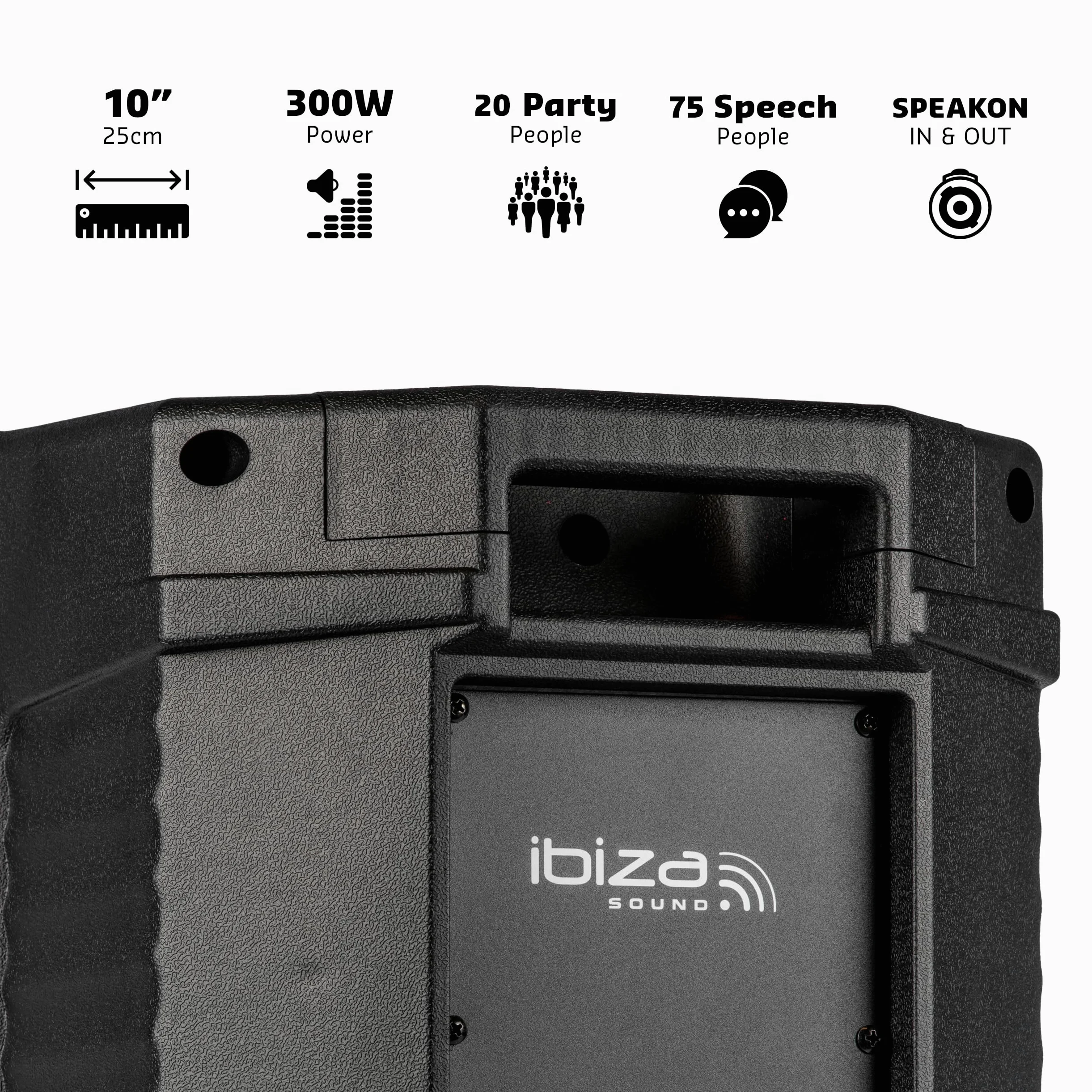 Ibiza - XTK10-MKII - Altoparlante SONO passivo da 10"/25cm - Tweeter a compressione da 25mm - Sistema Bass Reflex - Maniglia e ruote - NUOVA VERSIONE - Nero - Feste, Eventi, Club, Conferenze