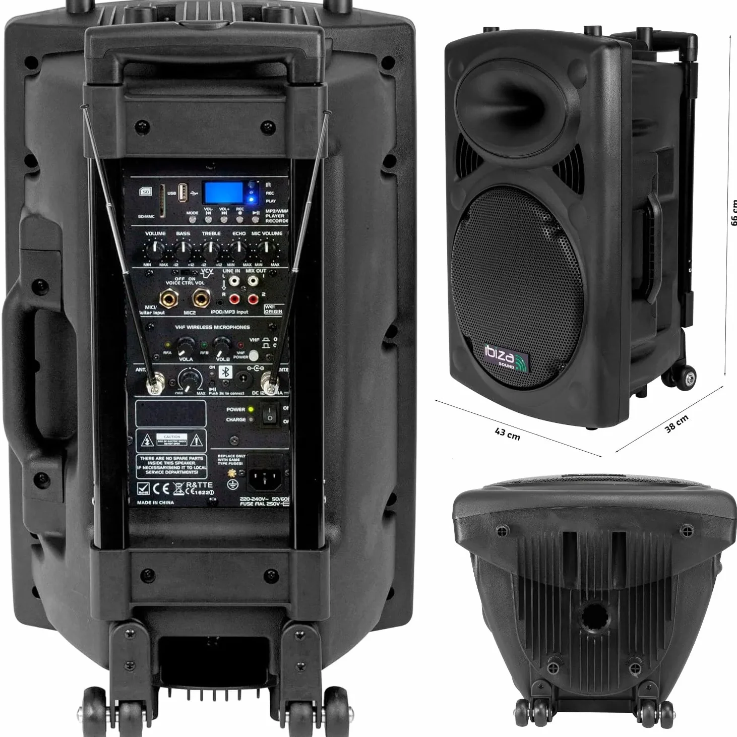 Ibiza - Pacchetto Karaoke Altoparlante portatile USB Bluetooth Ibiza PORT12VHF-BT 700W 4 microfoni senza fili - Supporto tablet SMM20 - Serata Sono