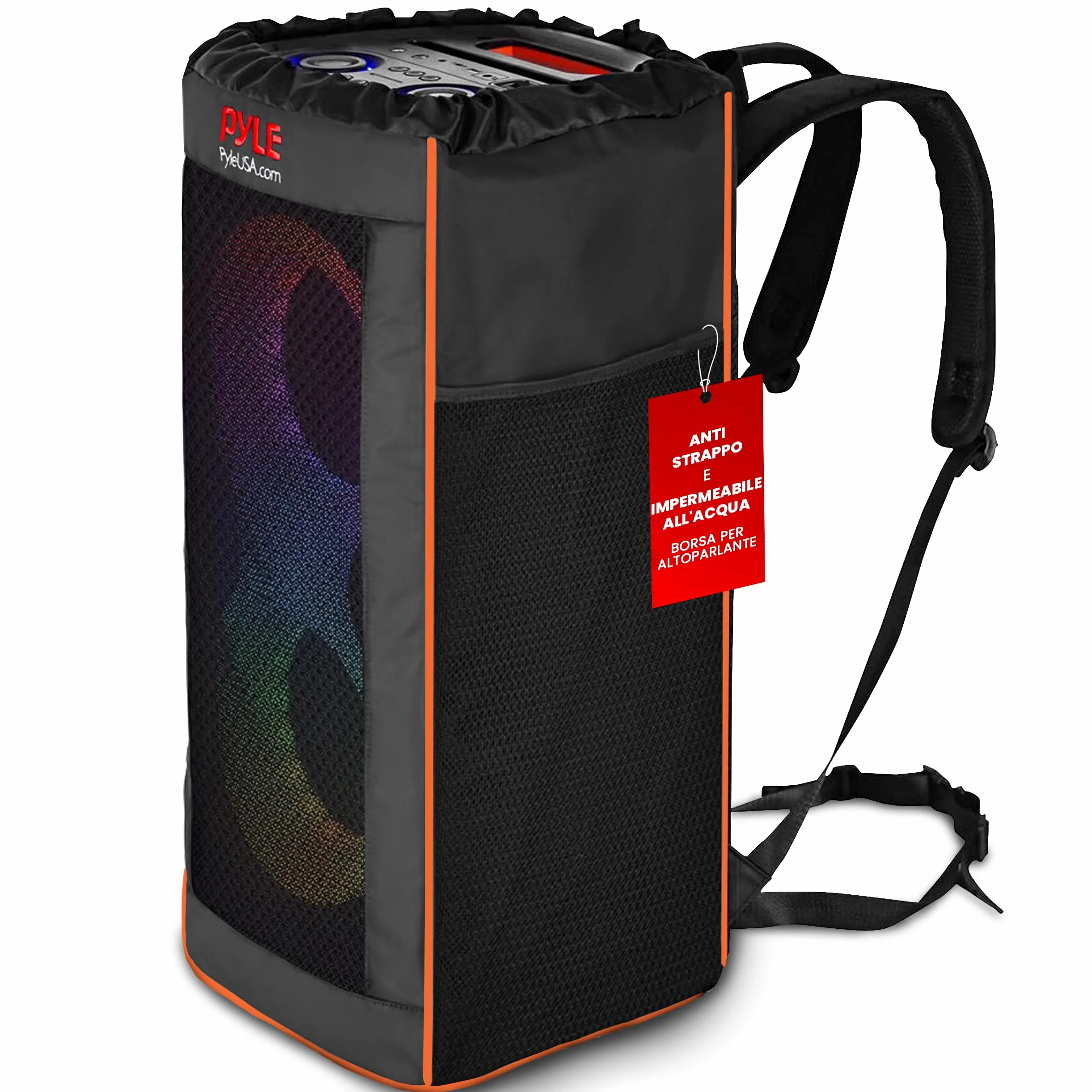 Pyle Borsa Portatile Impermeabile Custodia Antistrappo con Spallacci Regolabili Tasche Laterali e Chiusura a Coulisse 30x30x67 cm per Cassa Bluetooth, Altoparlante Portatile, Speaker