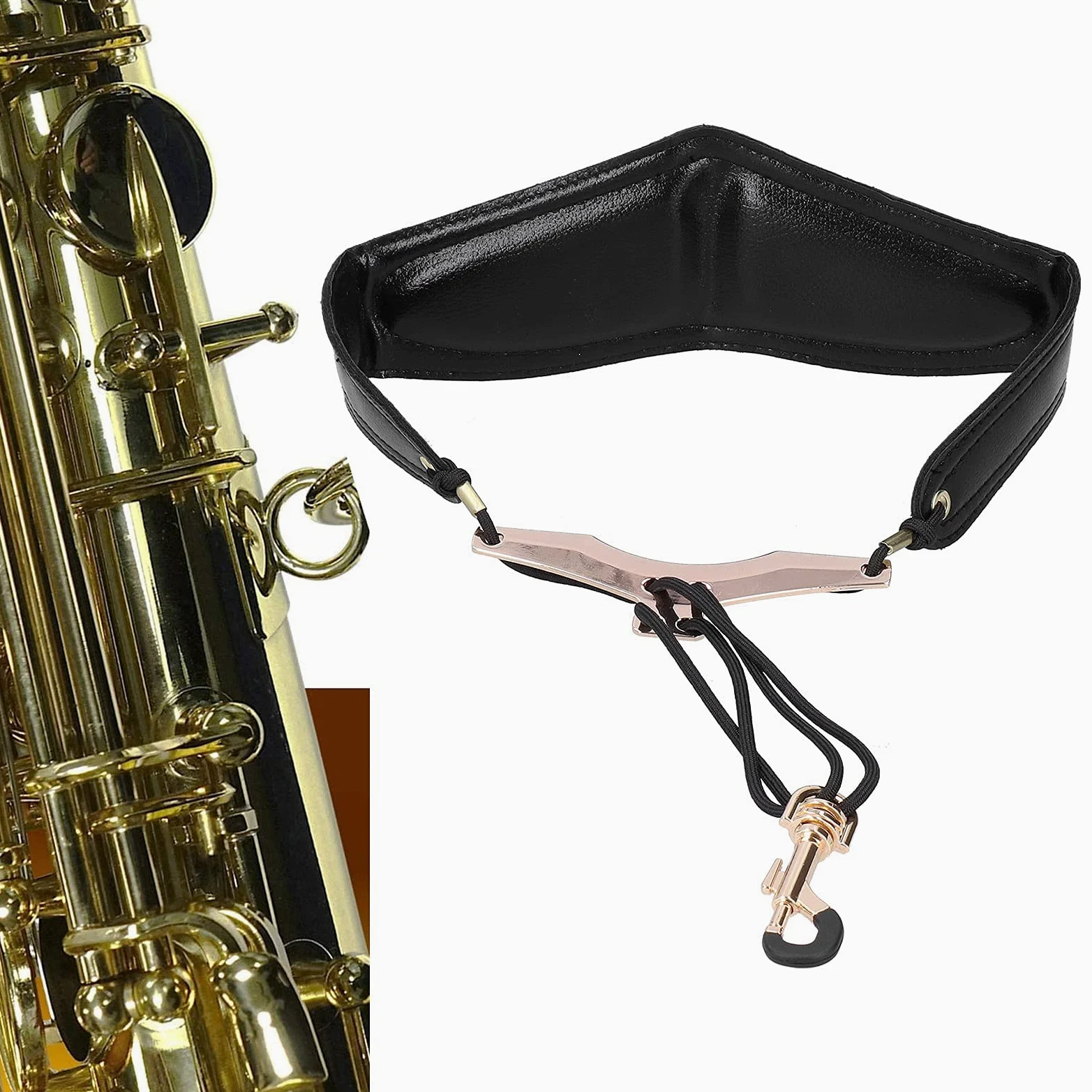 Tracolla per Sassofono Tracolla Regolabile per Sassofono in Pelle PU con Pulsante Girevole Protettivo in Metallo per Sax Alto Tenore Soprano