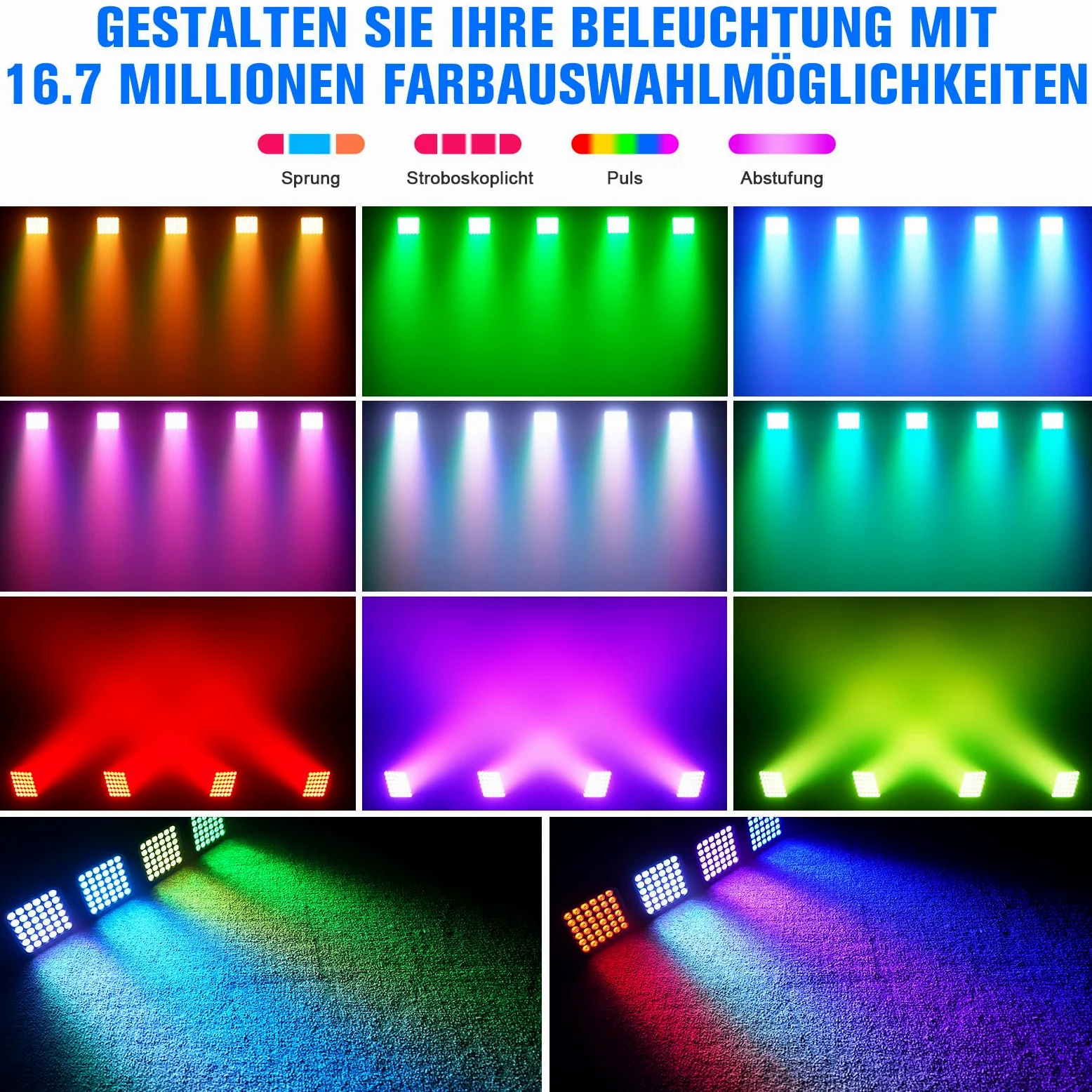 2PCS 54W Par LED Batteria RGBWA UV, 5200mAh Ricaricabile 36 LED Luci da Palco con Telecomando, Luci di Scena 4-6 Ore per Esterni Discoteca Matrimoni Bar Spettacolo Halloween Natale