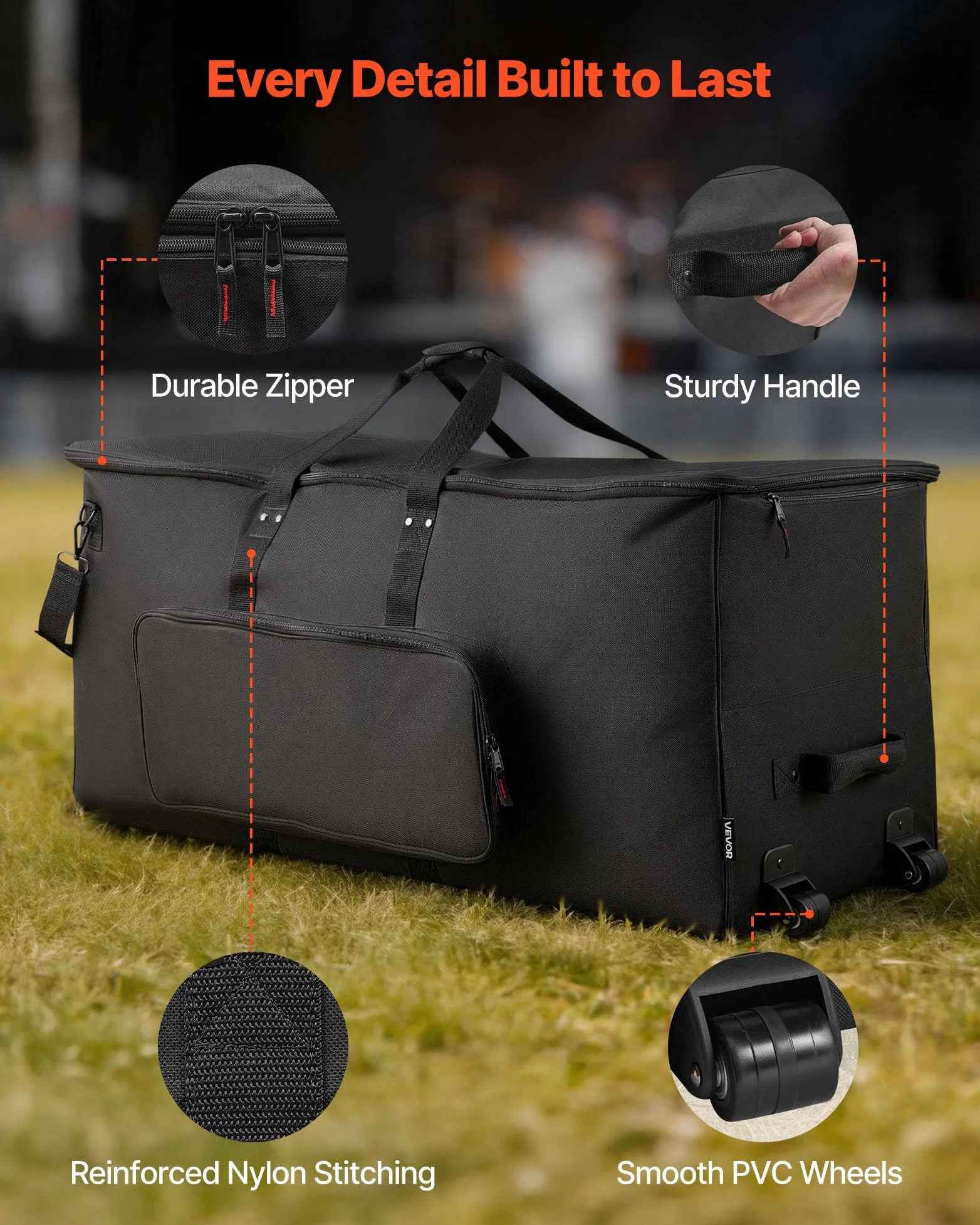 VEVOR Borsa per Batteria Elettronica in 600D, Borsa Imbottita con Ruote, Grande 91,4 x 42,1 x 41,9 cm di Interno, Custodia da Viaggio Leggera con Divisori Rimovibili, Tasche Multiple, Nero