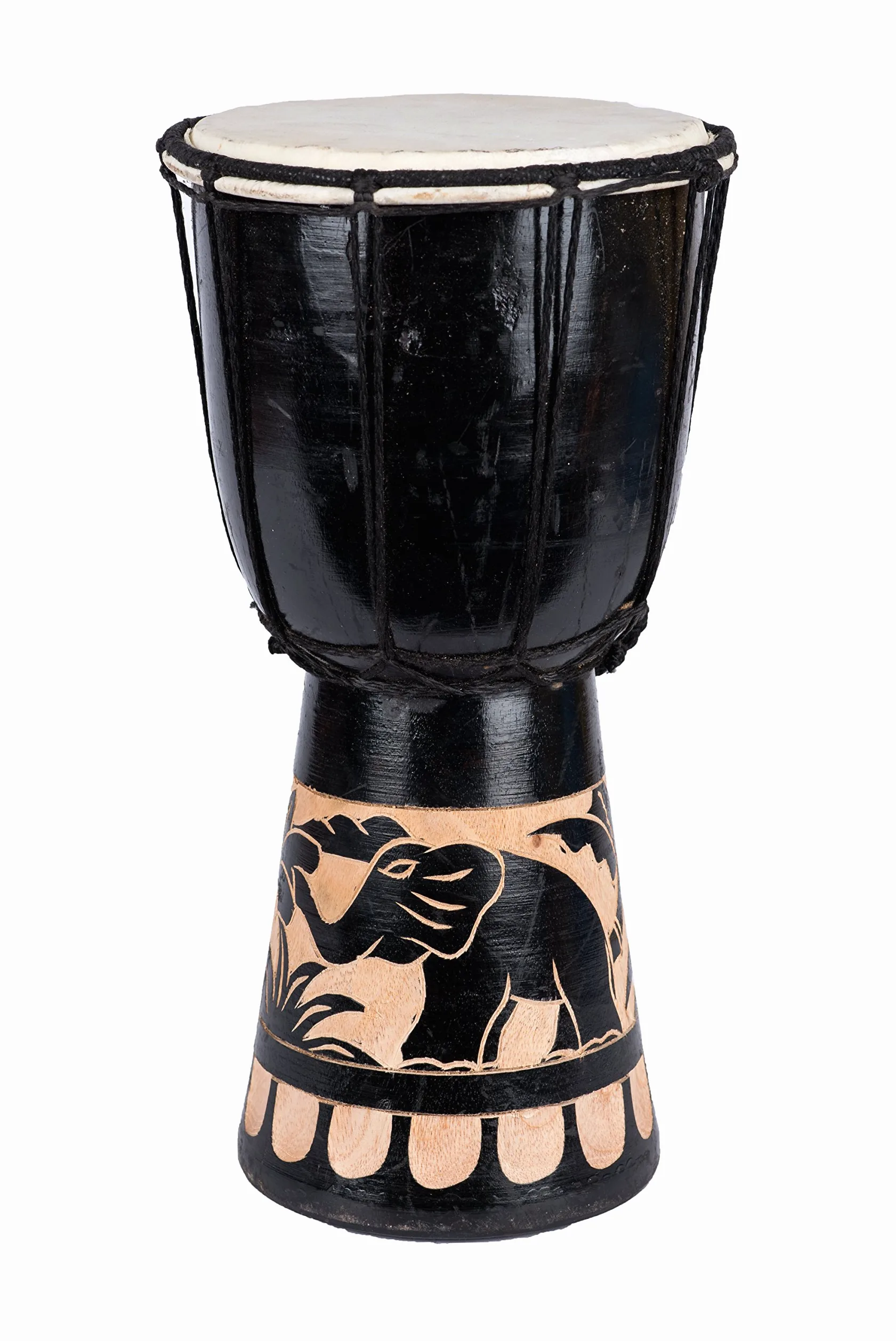 Djembe 20 cm Per Bambini – Tamburo Africano In Legno Con Pelle Di Capra, Dipinto A Mano – Modello Elefante Nero