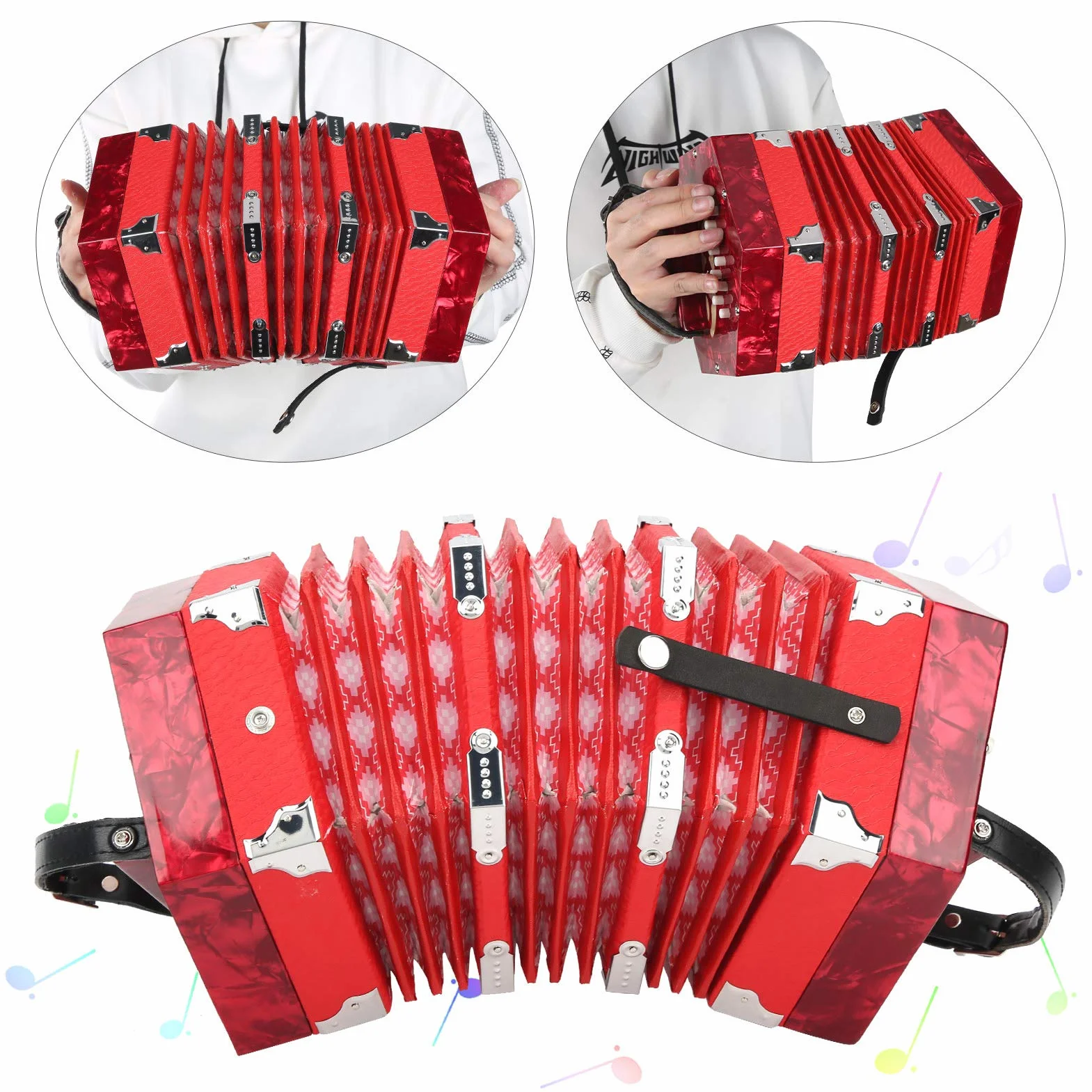 con tracolla regolabile Strumento a fisarmonica Fisarmonica professionale Concertina, per musica(red)