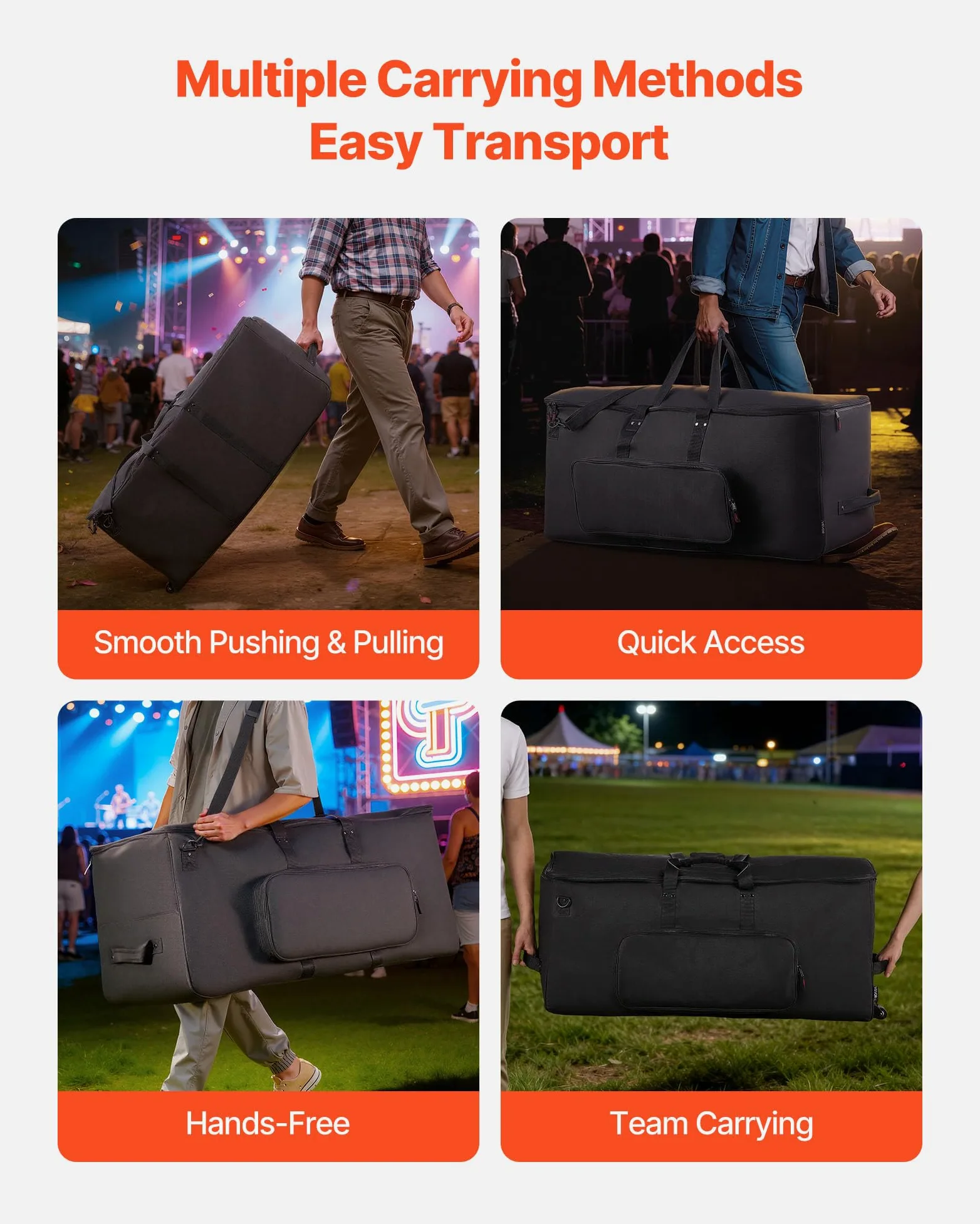 VEVOR Borsa per Batteria Elettronica in 600D, Borsa Imbottita con Ruote, Grande 91,4 x 42,1 x 41,9 cm di Interno, Custodia da Viaggio Leggera con Divisori Rimovibili, Tasche Multiple, Nero