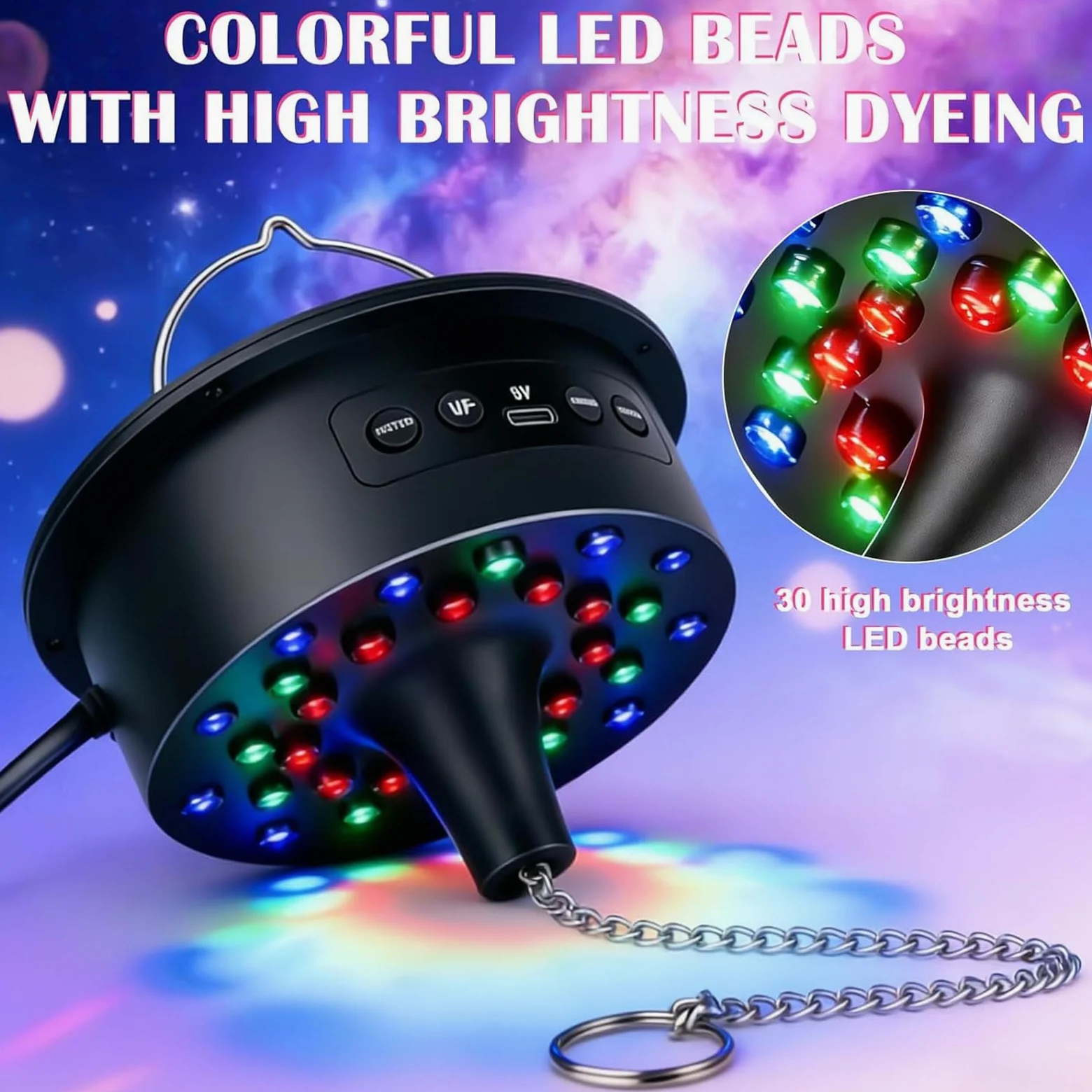 Sfera da discoteca, motore a 30 LED RGB con telecomando, velocità di rotazione regolabile 0-15 giri/min, motore rotativo a LED, motore rotante, sfera a specchio, motore silenzioso per sfere di specchi