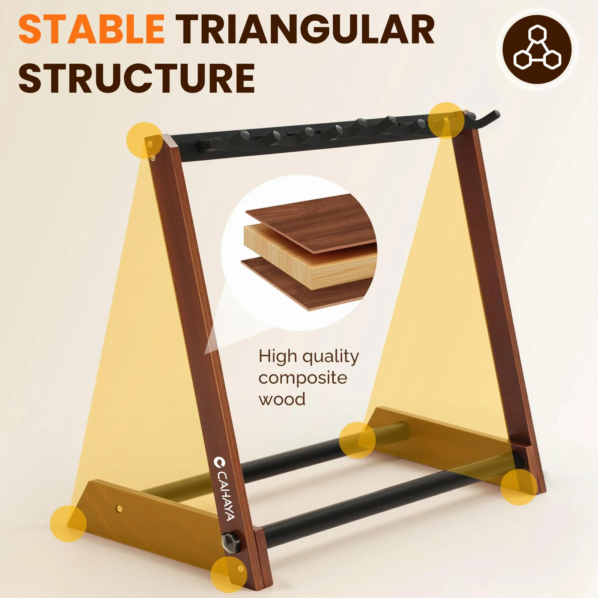 CAHAYA Supporto Multi Chitarre in Legno - Stand da Pavimento per 5 Chitarre Pieghevole e Portatile per Chitarre Acustiche, Elettriche, Classiche e Basso - Espositore per Casa e Studio