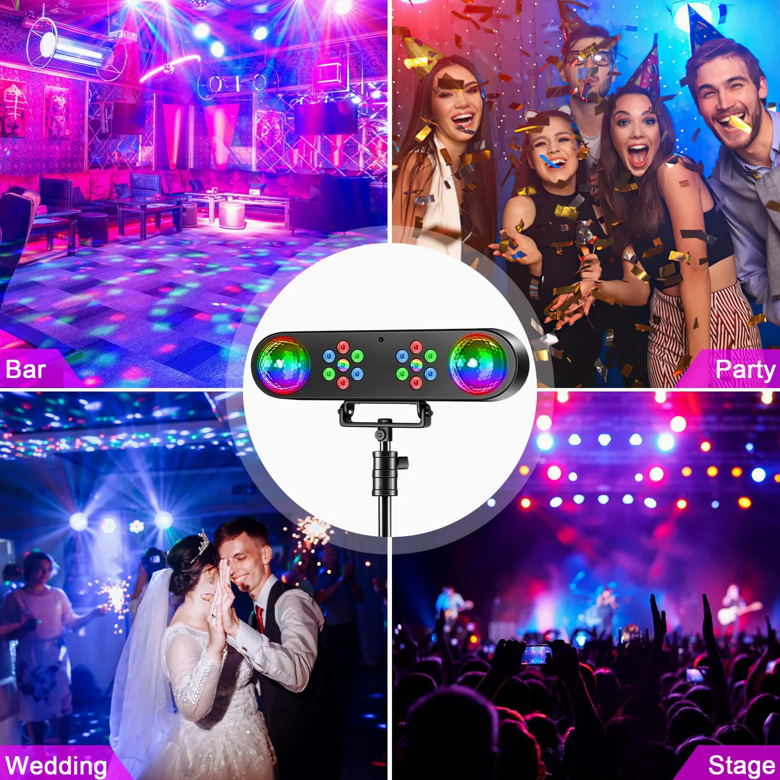 Luce da DJ con treppiede, luci da bar, spinning ball discoteca, telecomando e impianto di luce da palcoscenico, attivata per bar, concerti, mobili, balli, matrimoni, Halloween