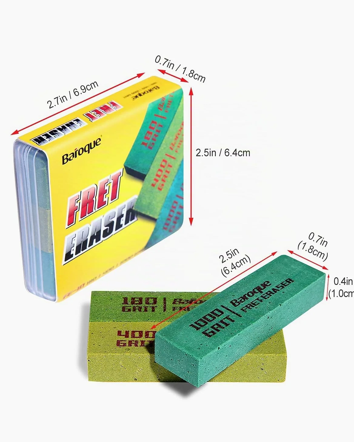 Set di 3 gomme barocche per chitarra, pulizia per la lucidatura dei tasti | kit di strumenti per la pulizia dei tasti, filo per tasti/corda/metallo, set di 3 (grana 180 e 400 e 1000)