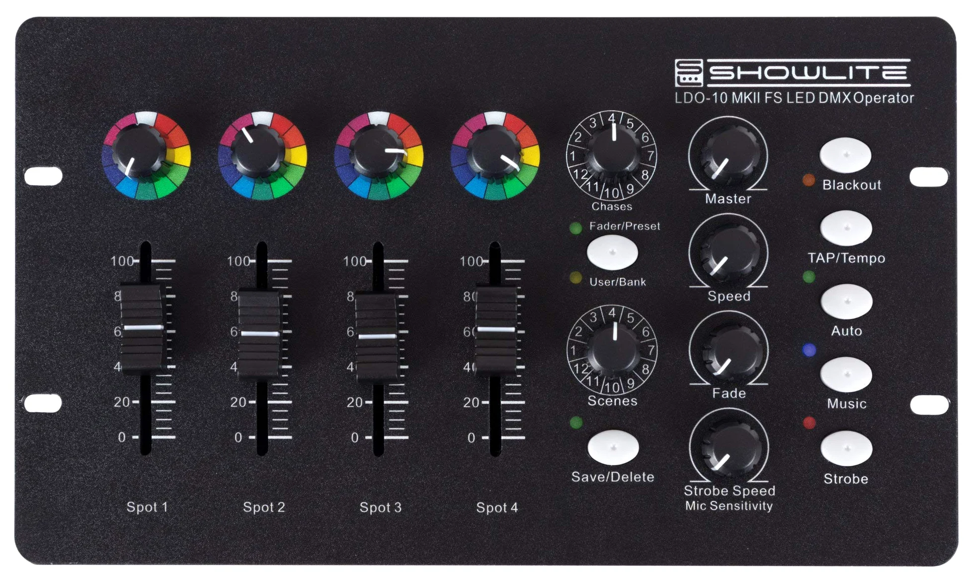 Showlite LDO-10 MKII FS LED DMX Operator - Controller DMX per fare funzionare faretti LED - Ideale per intrattenitori solisti, band più piccole o pub - Controllo automatico o musicale