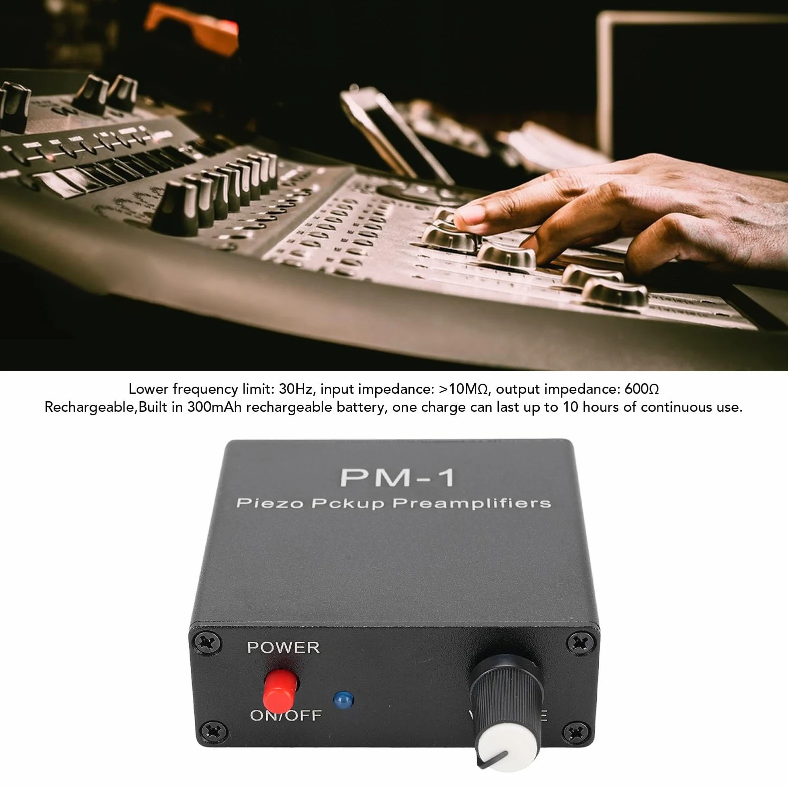 Elprico Preamplificatore per Chitarra Acustica, Preamplificatore Pickup Piezoele per Violino di Chitarra Ukulele con Limite a Bassa Frequenza per Strumenti a Corda, Batteria da 300 MAh