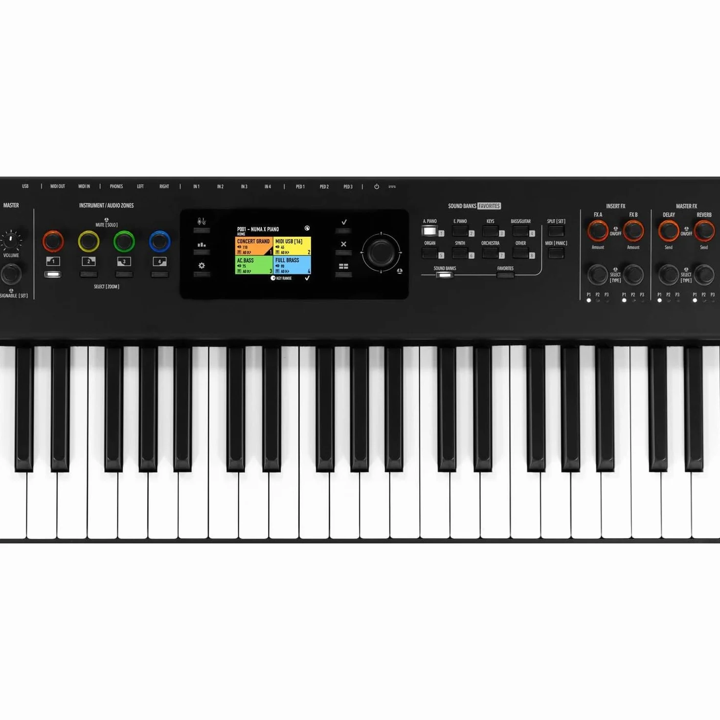 STUDIOLOGIC -NUMA X PIANO 88, Piano digitale Stage, Motore Sonoro Multi-Sintesi, MIDI Controller 4 Zone,Mixer Digitale 4 Canali Interfaccia Audio/USB, Tastiera Pesata 88 tasti,3 Contatti, Aftertouch