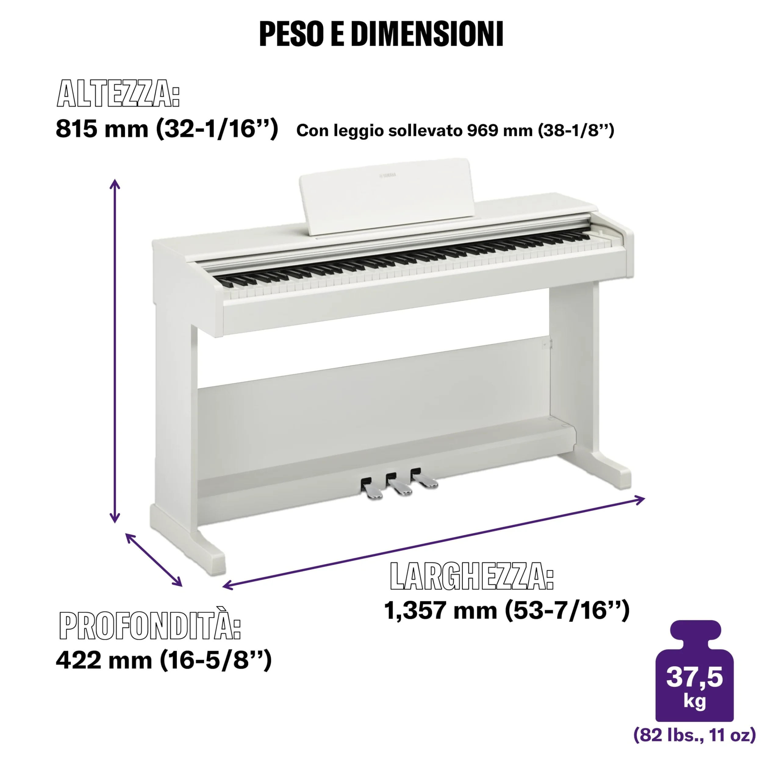 YAMAHA ARIUS YDP-105WH Digital Piano – Pianoforte Digitale da Casa per Principianti e Hobbisti, Design Classico ed Elegante, Suonabilità Autentica di un Pianoforte Acustico, Bianco