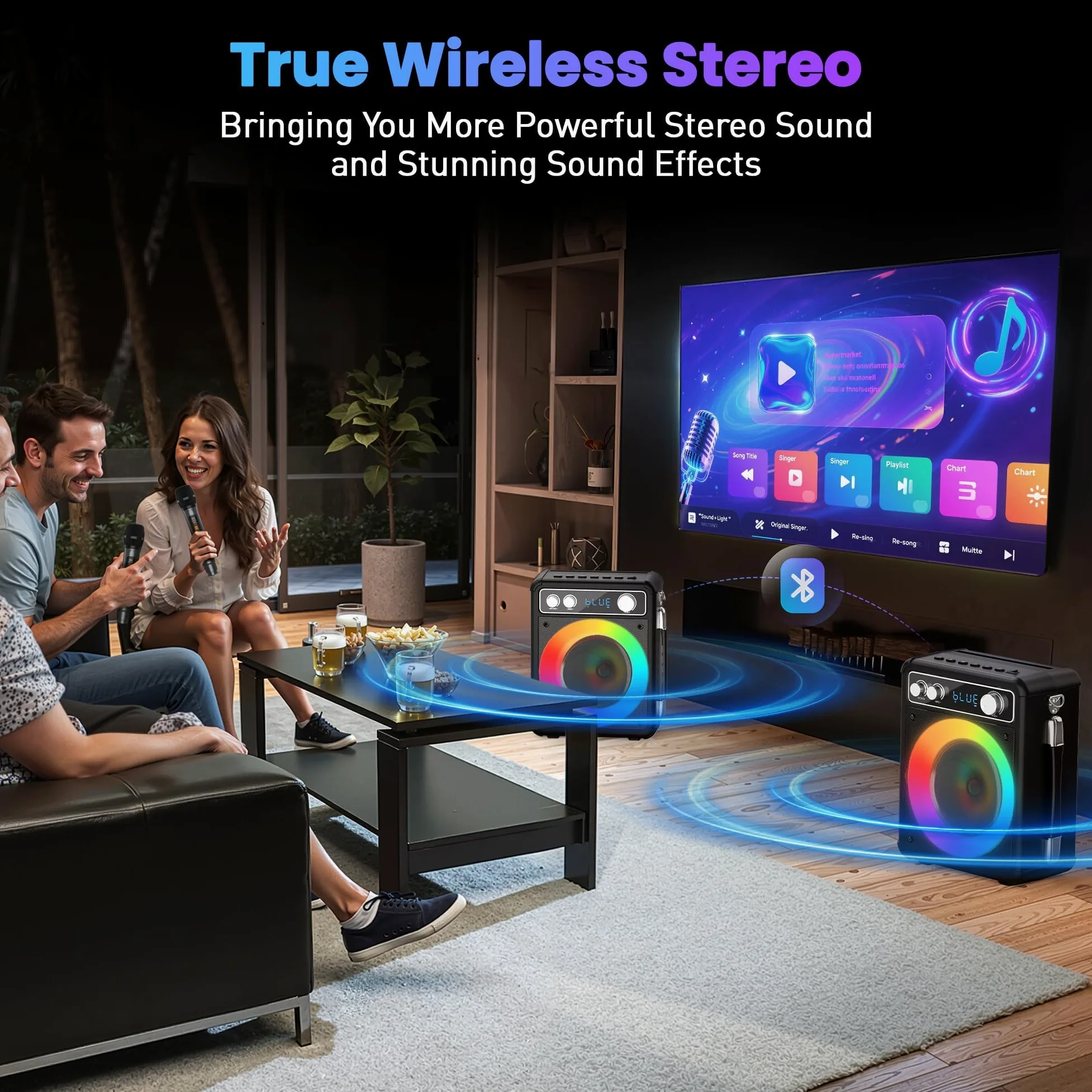Ankuka Karaoke con Microfono, Altoparlante Bluetooth Portatile con 2 Microfoni Wireless, Macchina Karaoke con Potenza Audio 15W, Supporta TWS/Rec/FM/AUX/USB/TF per Feste a Casa