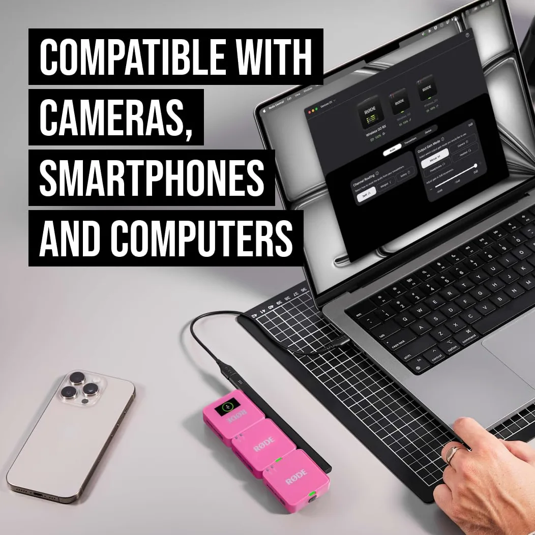 RØDE Wireless GO (Gen 3) – Microfono wireless compatto – Audio cristallino, registrazione a 32 bit float, controllo automatico del livello, per telefoni, fotocamere e computer (Rosa)