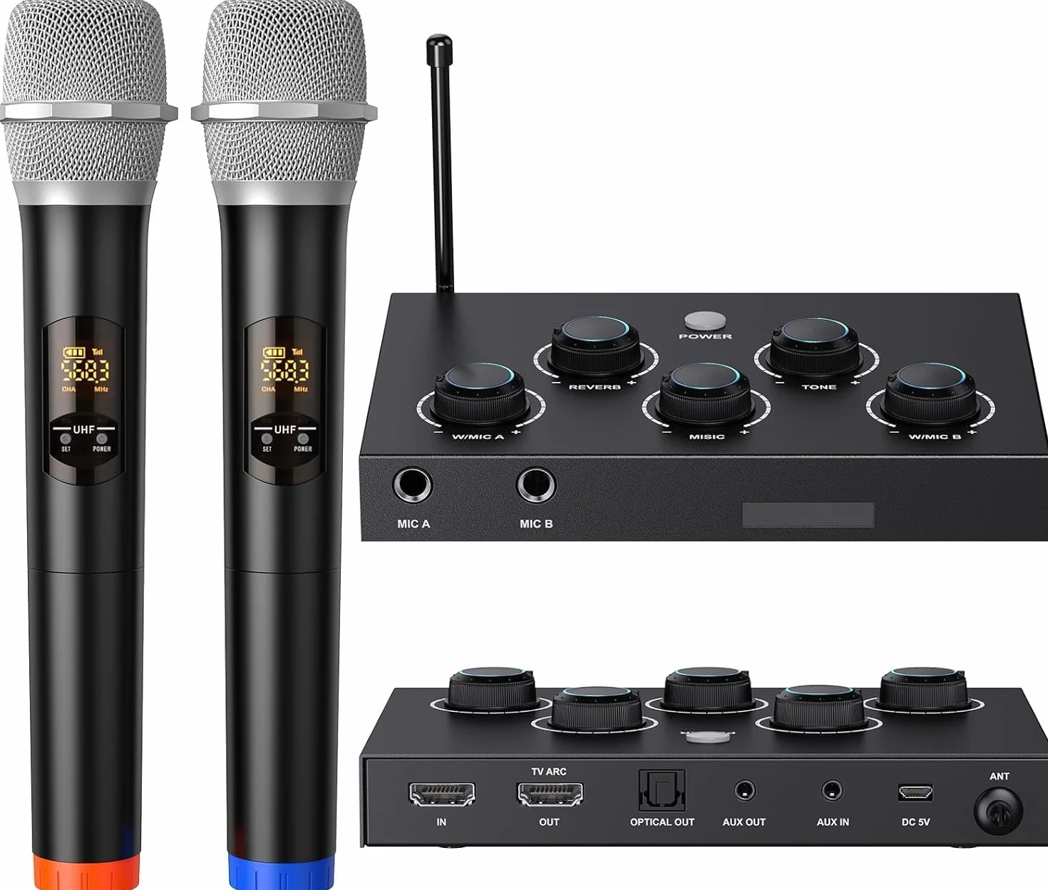 Sistema microfonico wireless, microfono karaoke UHF, microfono wireless per karaoke, matrimonio, roadshow, conferenza, festa, set karaoke completo con microfono wireless