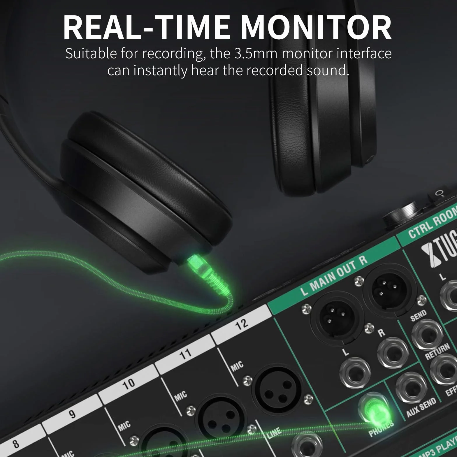 XTUGA Mixer audio a 6 canali per la registrazione del computer di controllo del suono, mixer audio effetto digitale integrato con alimentazione phantom da 48 V, CT60