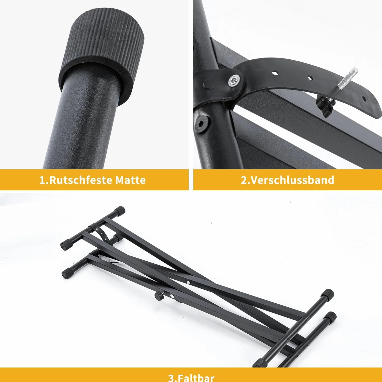 Supporto Tastiera 88 Tasti Doppia X 30KG, Stand Pianoforte Digitale Regolabile 49-97cm, Cavalletto Tastiera Universale 61/76/88 Tasti, Pieghevole in Acciaio Antiscivolo
