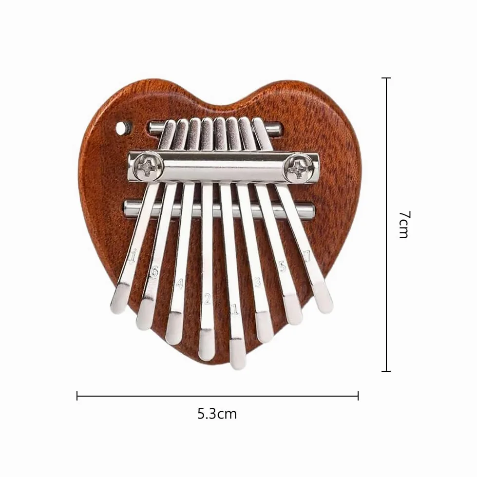 Mini Kalimba a 8 Tasti, Pianoforte per Pollice in Legno Massiccio, Strumenti Musicali Portatili Con Cordino per Bambini, Adulti e Principianti, Forma Cuore