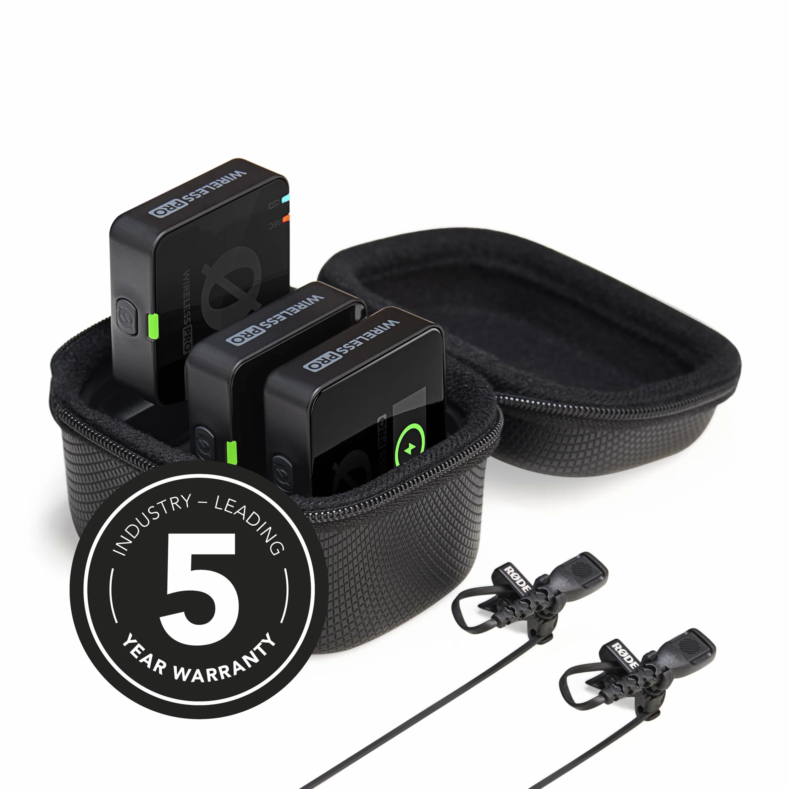 RØDE Wireless PRO, sistema microfonico wireless compatto con timecode, registrazione integrata a 32-bit float, 2 microfoni lavalier e custodia di ricarica smart per filmmaking e creazione di contenuti