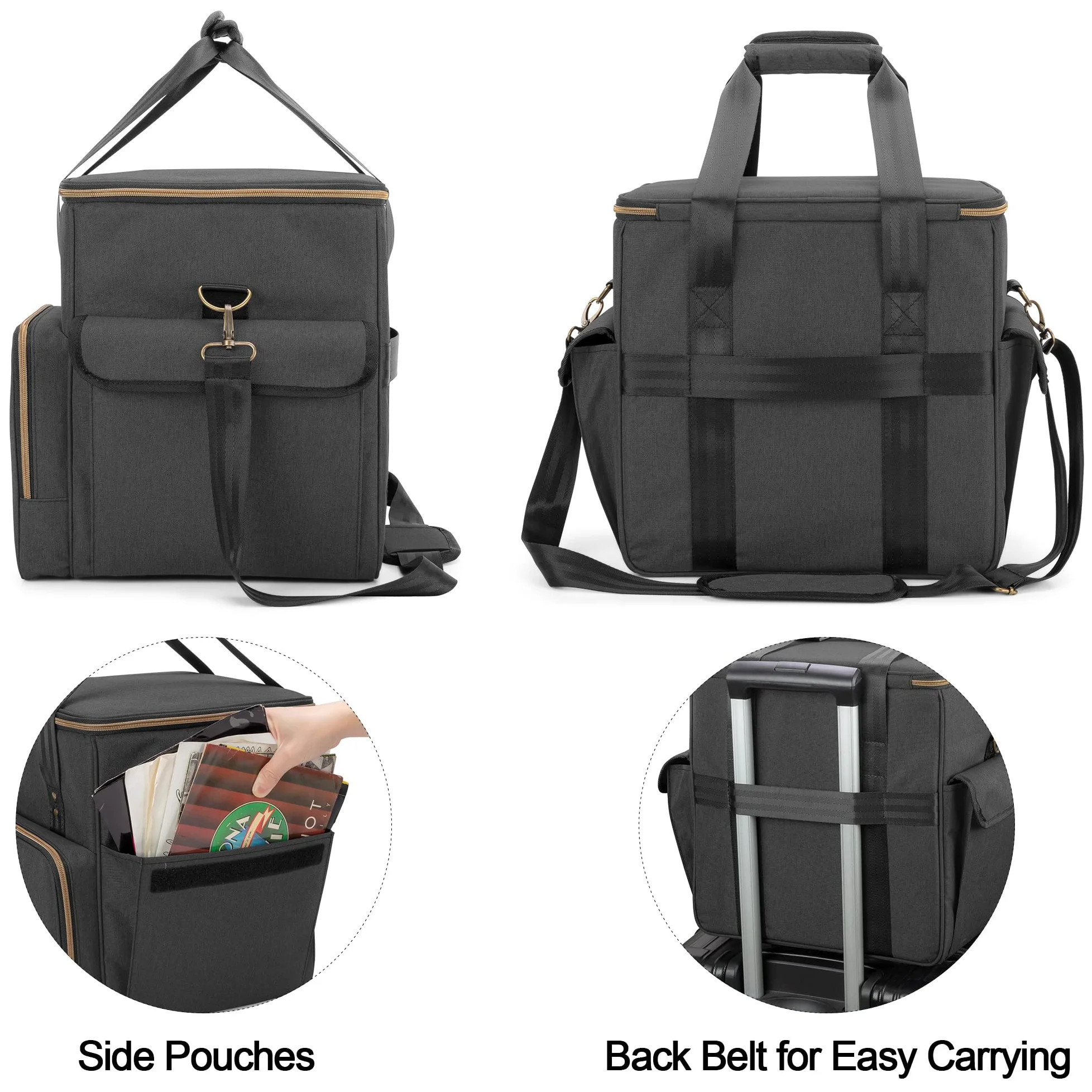 Trunab Borsa per Dischi Vinile in Nylon Impermeabile Leggera Robusta di Grande Capacità - Compatibile con 60 LP, Ideale per Trasportare Vinili con Tracolla e Maniglia