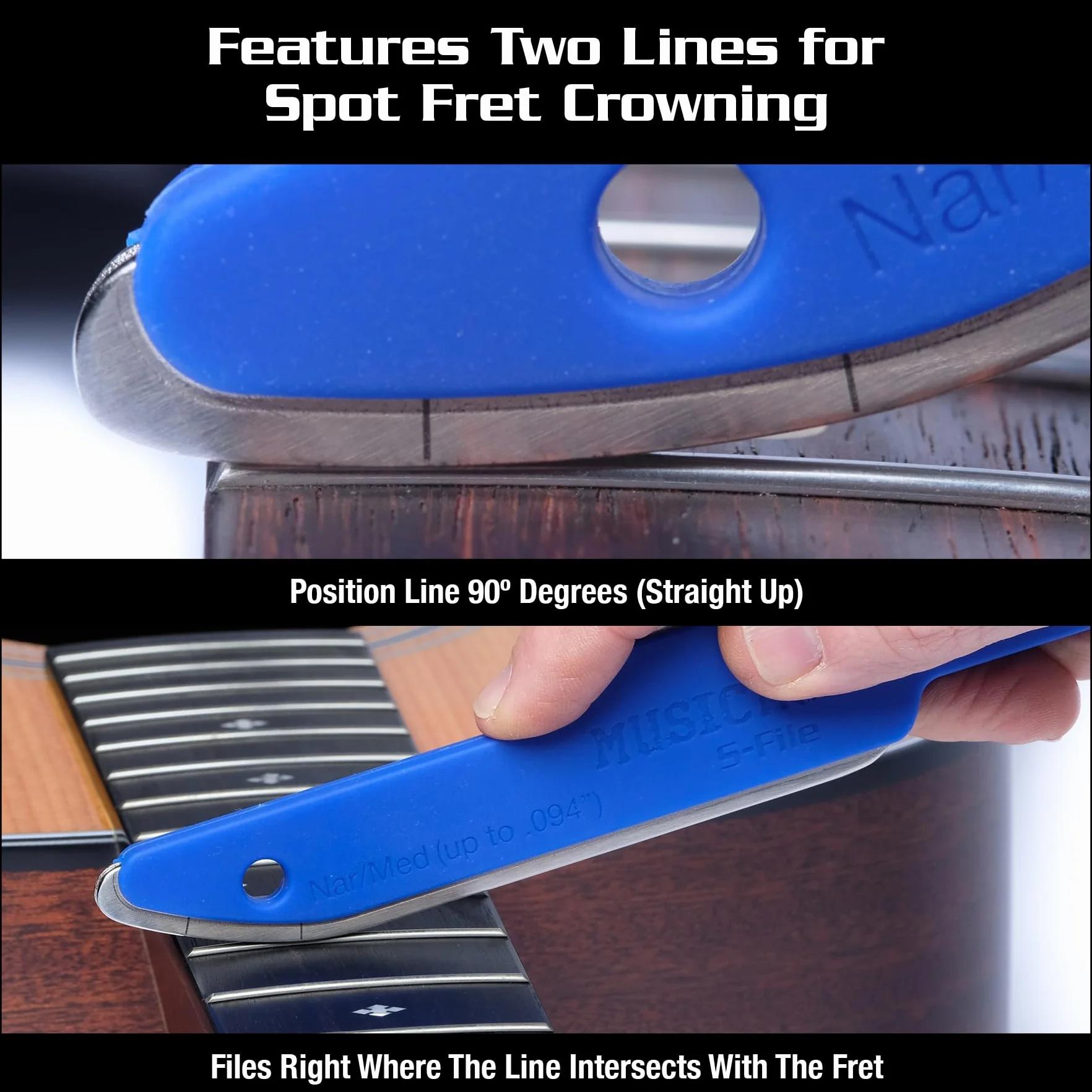 MusicNomad Safe Zone, MN850, Lima per coronare i tasti della chitarra con rivestimento diamantato e strumento liutaio, lima S