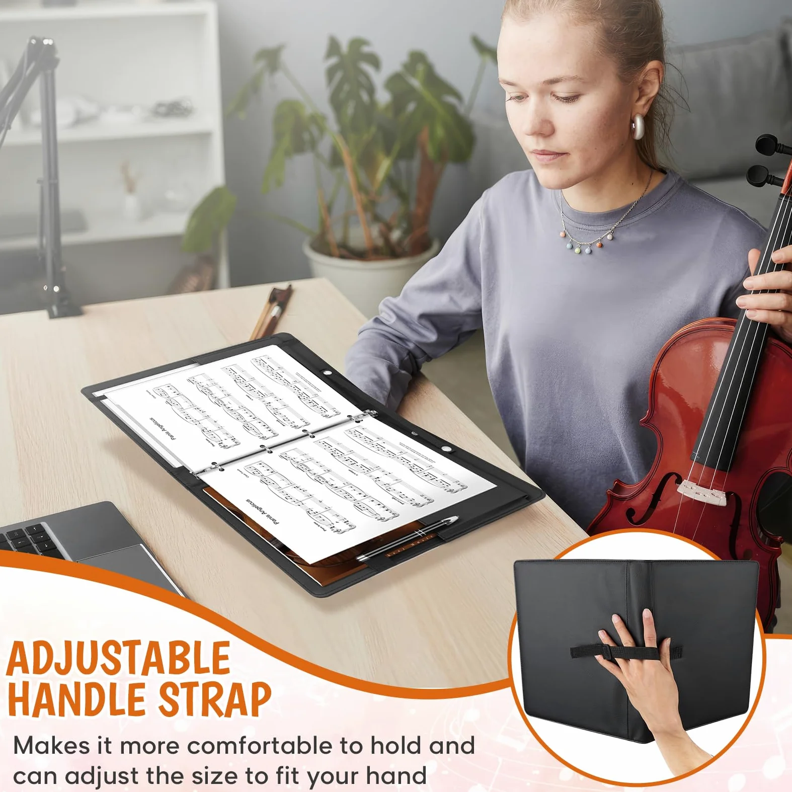 AOBOPLE Cartelle Portaspartiti A4,Capacità 200+ fogli Cartella Musicale Nera di Lusso in PU,Similpelle Cartella Musicale con Tasca Interna per Spartiti,Strumentista,Musicista