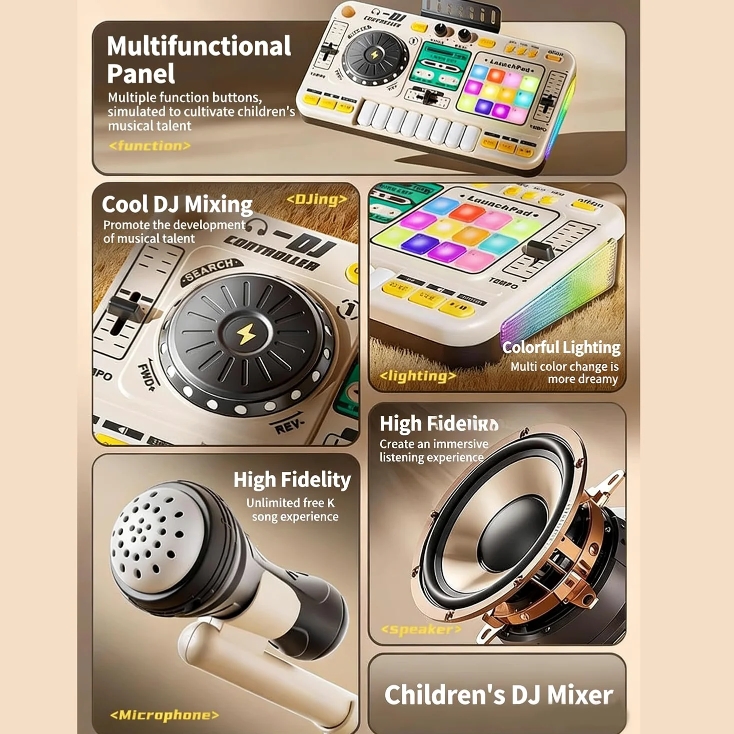 Dj Pult Principianti, Dj Pult Bambini, Dj Mixer Station Portatile Dj, Macchina Dj per bambini, Bluetooth con microfono regolabile, gradiente luminoso, adatto per bambini di età compresa tra 3 e 12