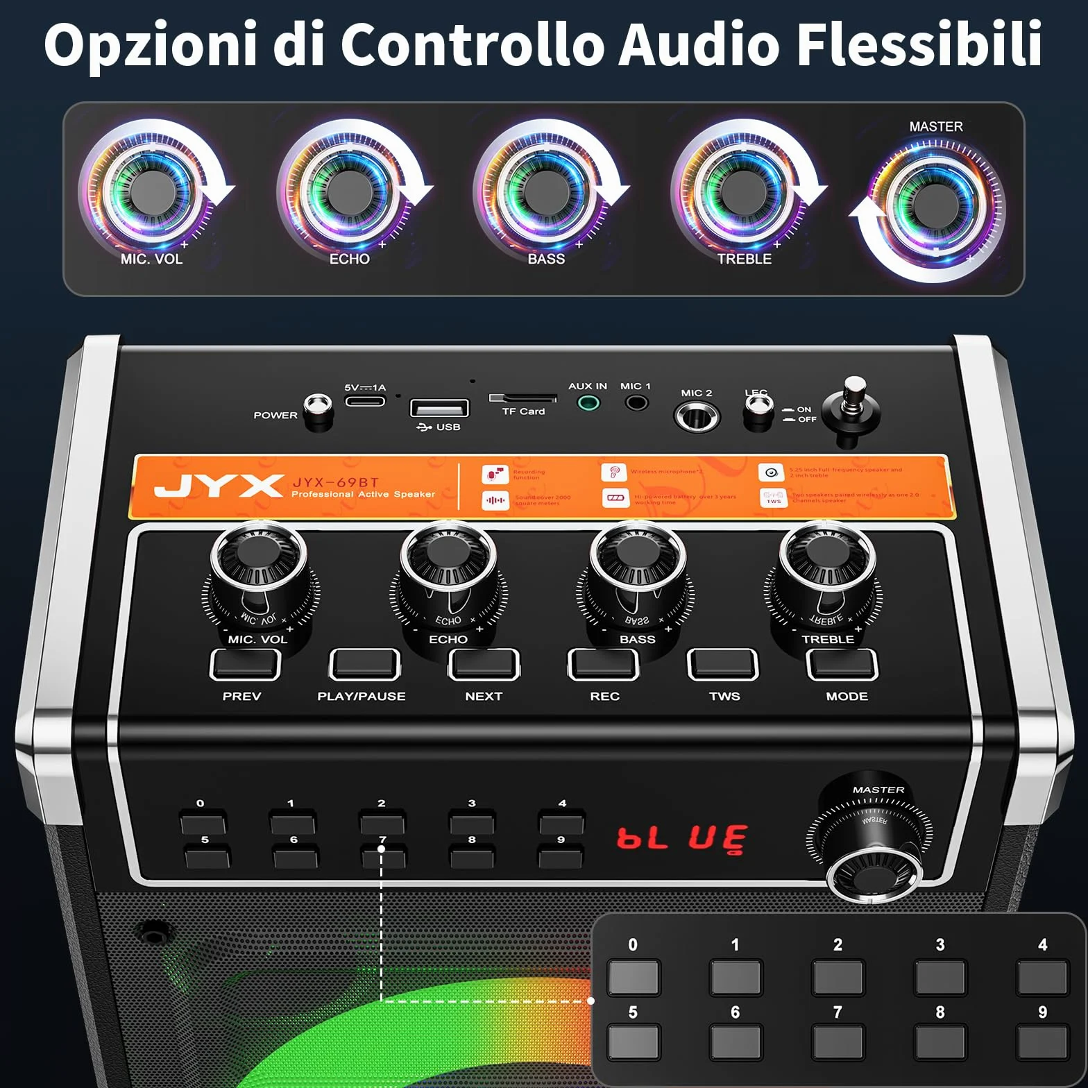 JYX Karaoke con 2 Microfono Wireless 2026 Upgrade, 380W Cassa Bluetooth 5.3, Altoparlanti Karaoke Professionali e Luci da DJ per Feste, PA Sistema Portatile Compatibile con TWS/AUX/FM/USB/TF, Nero