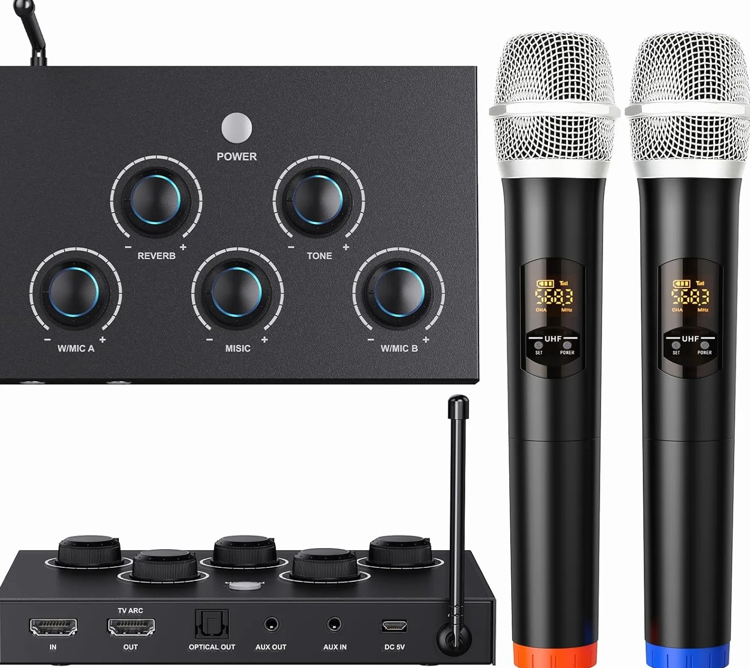 Sistema microfonico wireless, microfono karaoke UHF, microfono wireless per karaoke, matrimonio, roadshow, conferenza, festa, set karaoke completo con microfono wireless