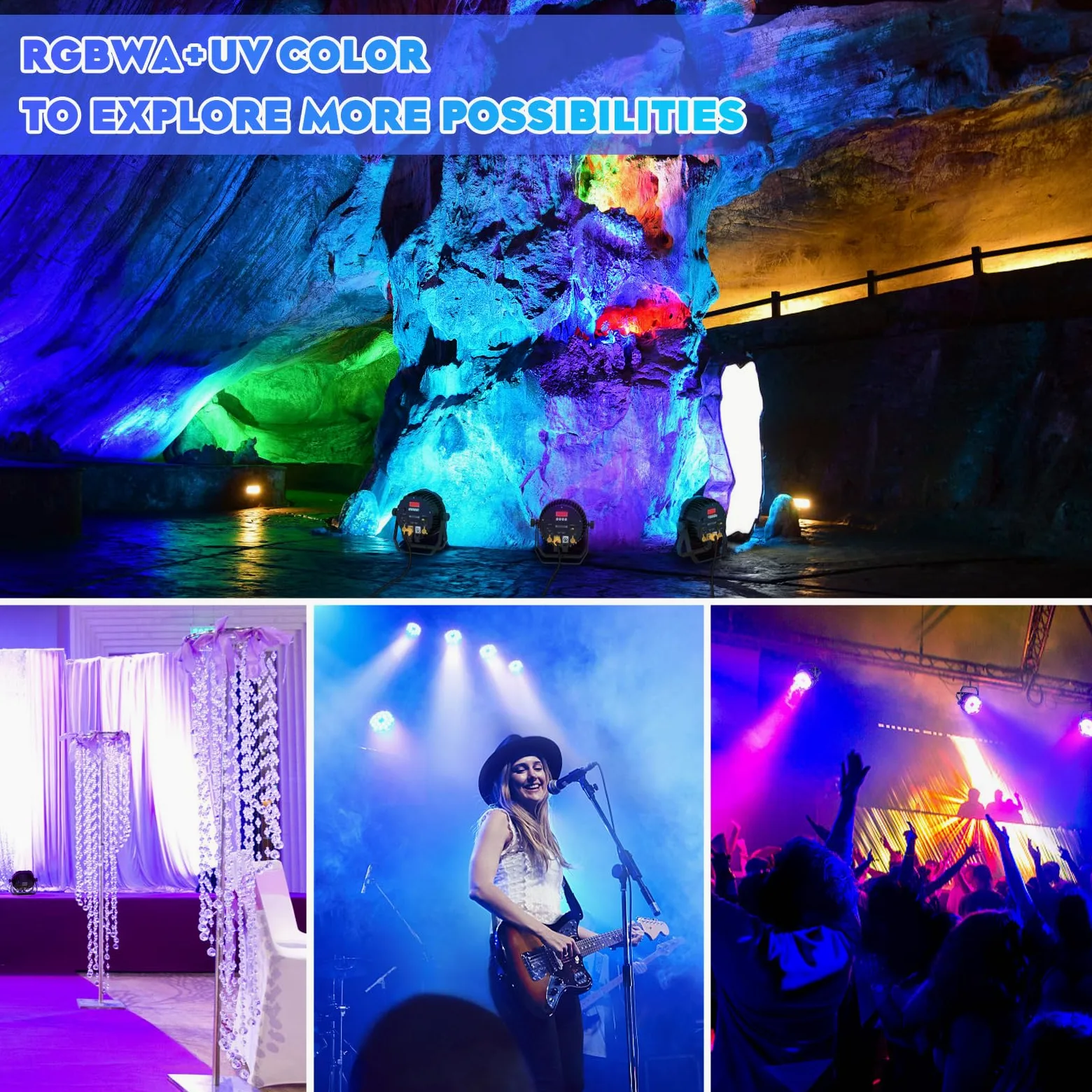 Impermeabile Par LED RGBWA+UV 6 in 1, 18 LED Luce di Scena con DMX-6/10CH y Efectos Estroboscópica, Illuminazione Palco per Discoteche, Matrimoni, Bar, Spettacoli, Piscina