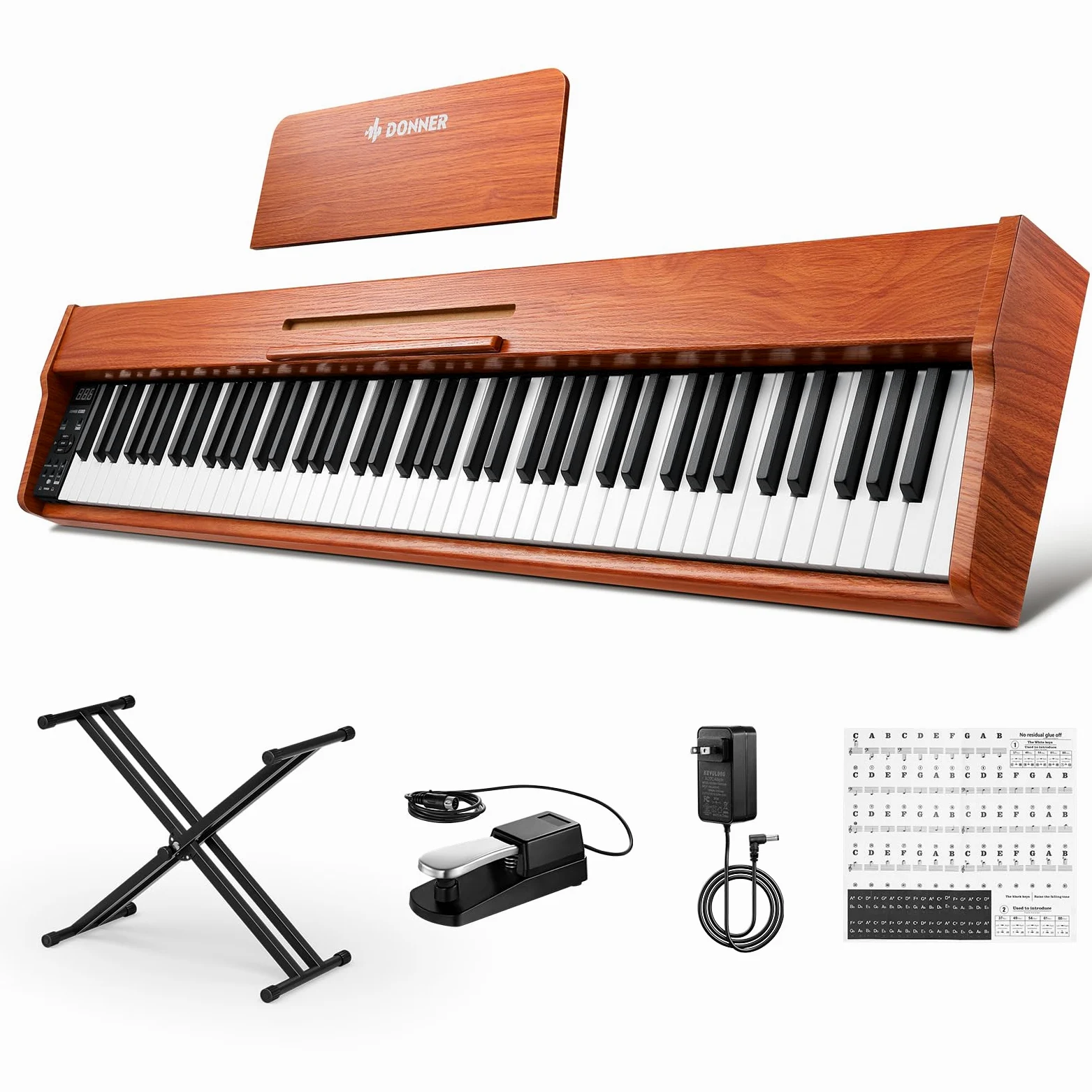 Donner DEP-1S Pianoforte Digitale 88 Tasti Sensibili al Tocco, Pianola Elettrica Portatile per Principianti con Bluetooth, 128 Suoni & 8 Brani Demo, con Supporto, Pedale e Alimentatore