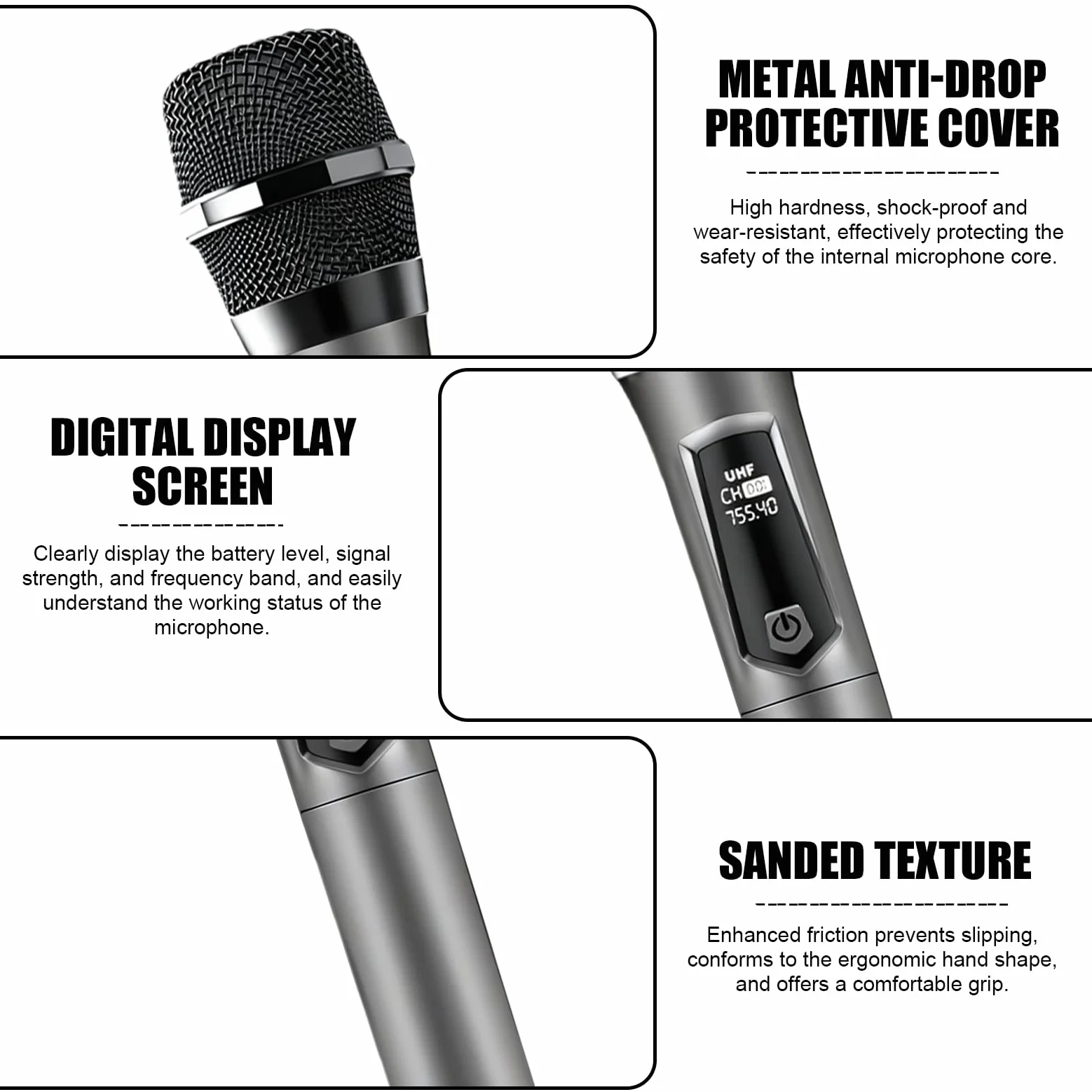 PORFOYO Microfono Senza Fili, Set da 2 Microfoni UHF, Set di Microfoni con Ricevitore Ricaricabile, Doppio Microfono a Mano, Portata 50m per Karaoke, Canto, Festa, Palcoscenico, Matrimonio, DJ