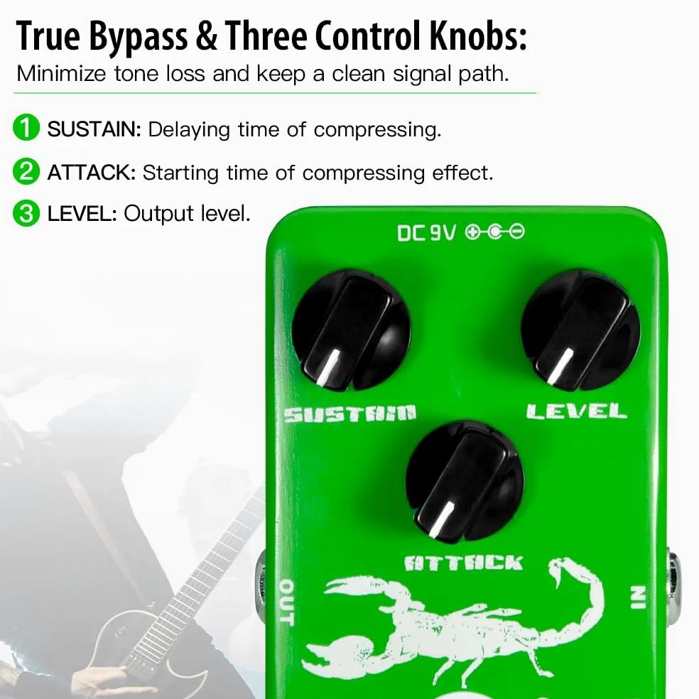 JOYO Dynamic Compressione Pedal Ricreazione a basso rumore Compressore Ross classico per chitarra elettrica e basso - True Bypass (JF-10)