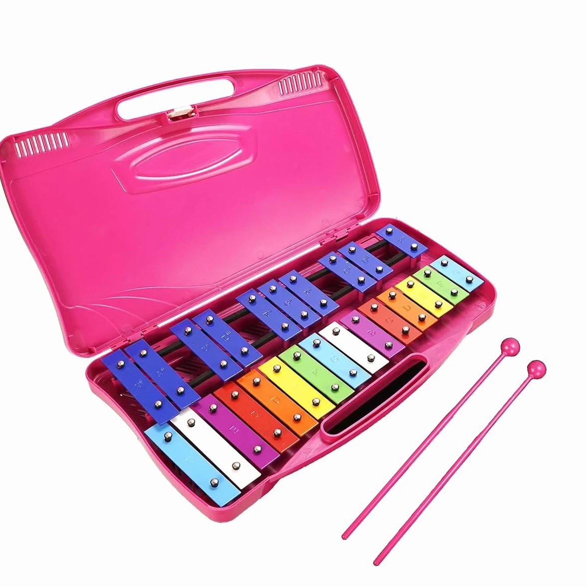 Glockenspiel - Xilofono con 25 note, tasti colorati in metallo con mazzuole, strumento musicale a percussione, insegnamento musicale educativo per principianti, rosa
