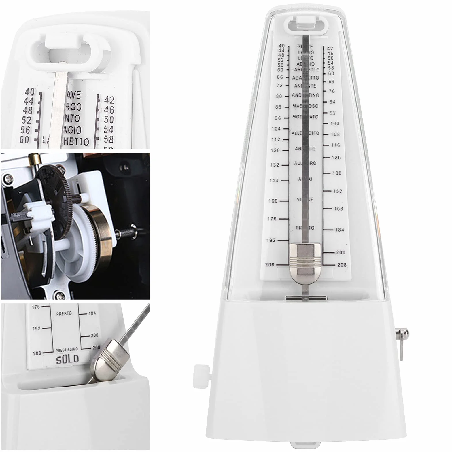 Acouto Metronomo Meccanico, a Pendolo, antivibrazione, Suono Chiaro, Alta precisione, Adatto per veterani, Compatto, Versatile per Suonare Strumenti Musicali (Bianco)