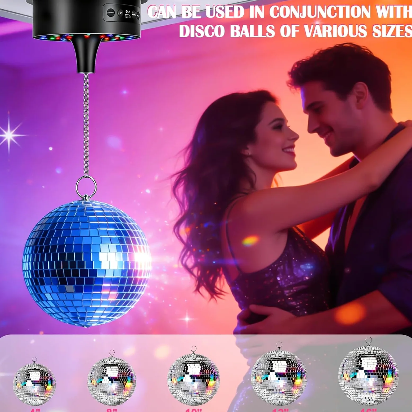 Sfera da discoteca, motore a 30 LED RGB con telecomando, velocità di rotazione regolabile 0-15 giri/min, motore rotativo a LED, motore rotante, sfera a specchio, motore silenzioso per sfere di specchi