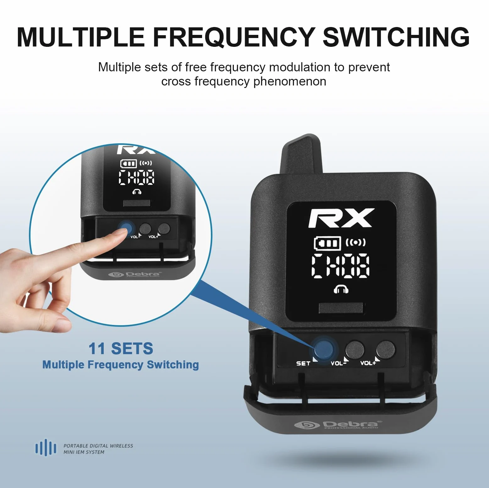Debra ST-Mini Sistema IEM Professionale – Trasmissione Wireless 2.4G a 50m, Autonomia Prolungata, Ricevitori Illimitati Nero