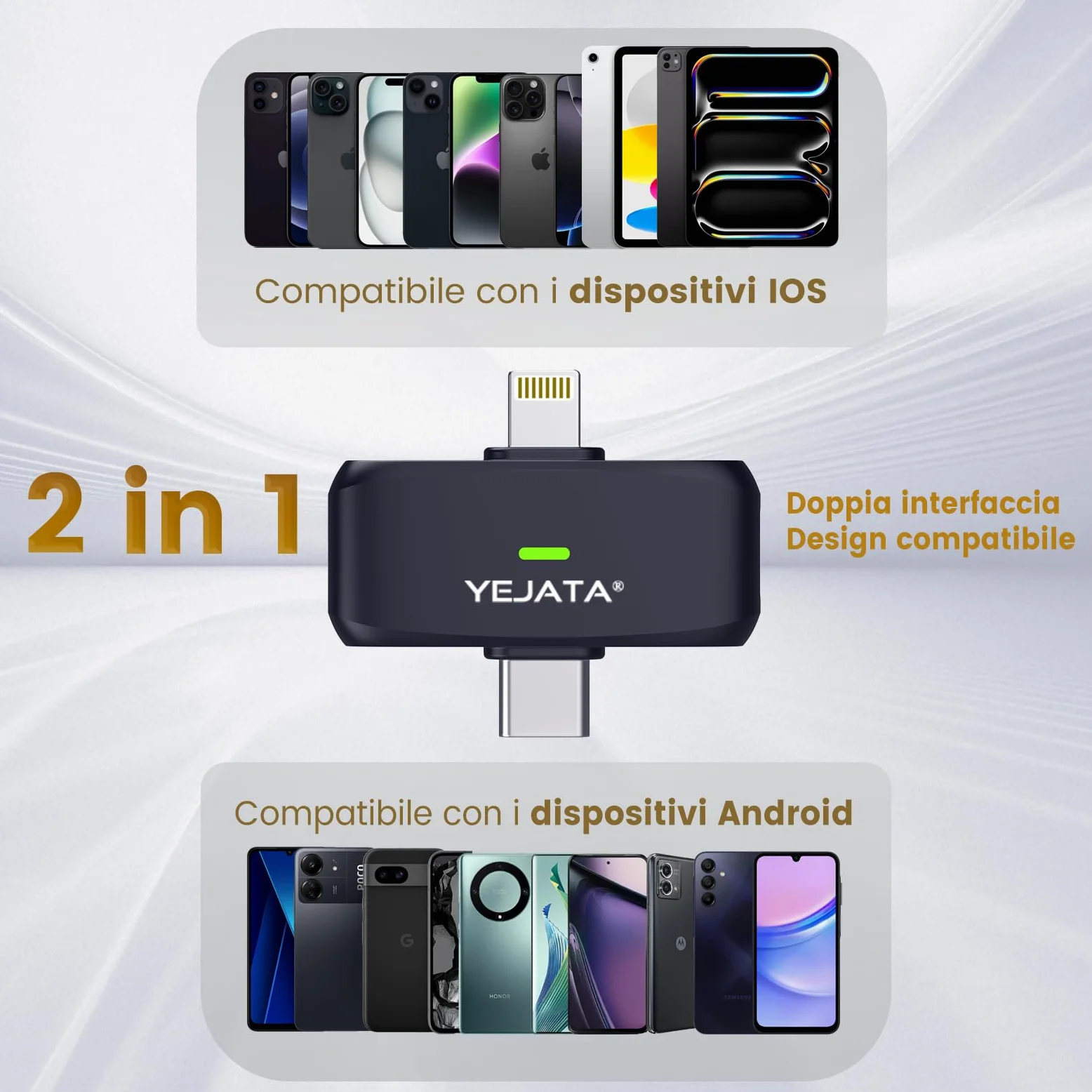Microfono wireless 2 in 1 per iPhone e Android, mini microfono a riduzione del rumore con custodia di ricarica da 40 ore, clip magnetica per colloqui, 25 metri