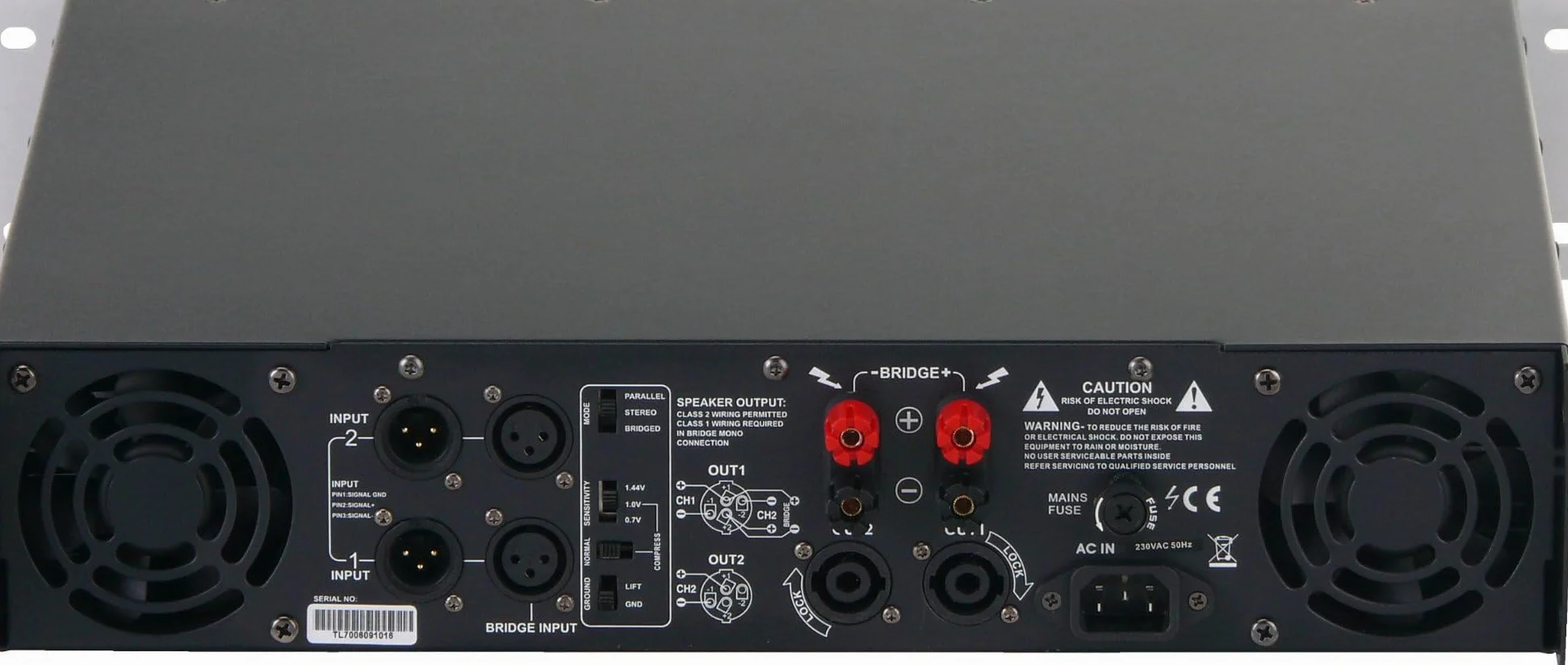 Pronomic TL-700 Finale - Amplificatore Stereo 2x1600W@2O, ventola termoregolata, modalità Parallel/Stereo/Bridge, circuiti protezione, uscita Class H.